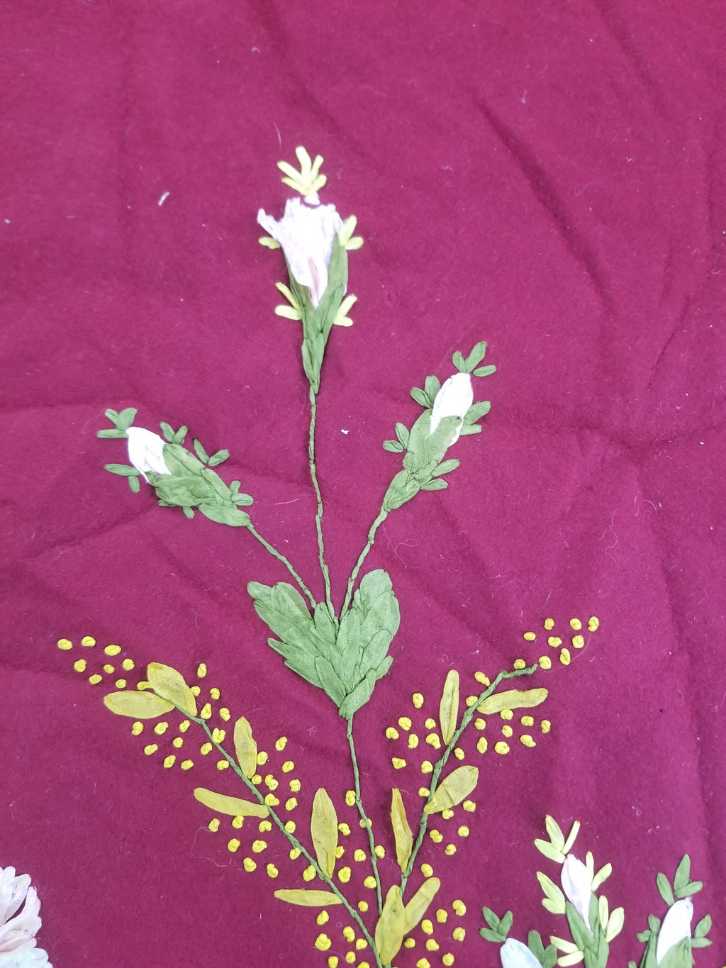Vintage European Ribbonwork Embroidered Floral Tablecloth 120x120cm