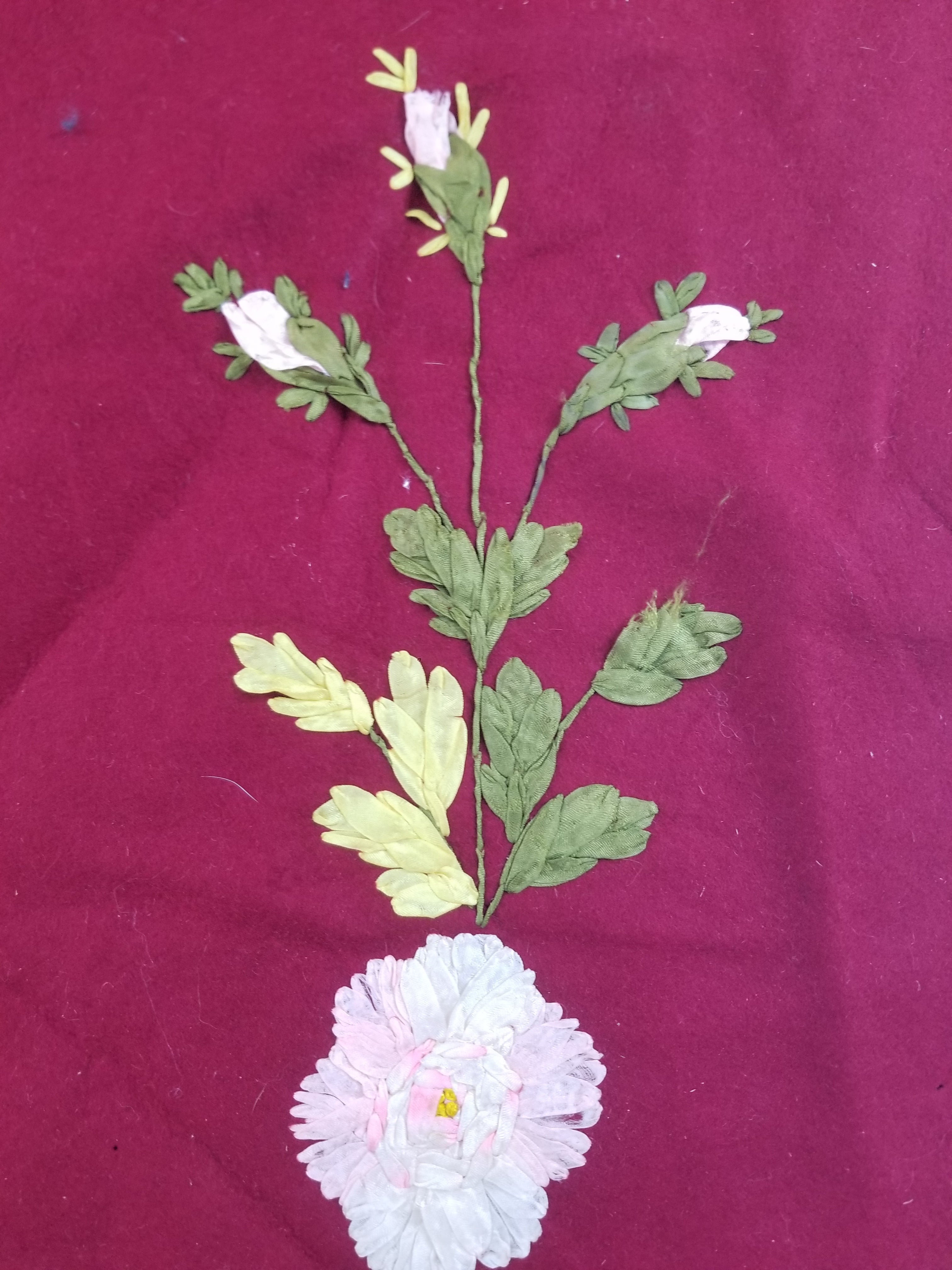 Vintage European Ribbonwork Embroidered Floral Tablecloth 120x120cm