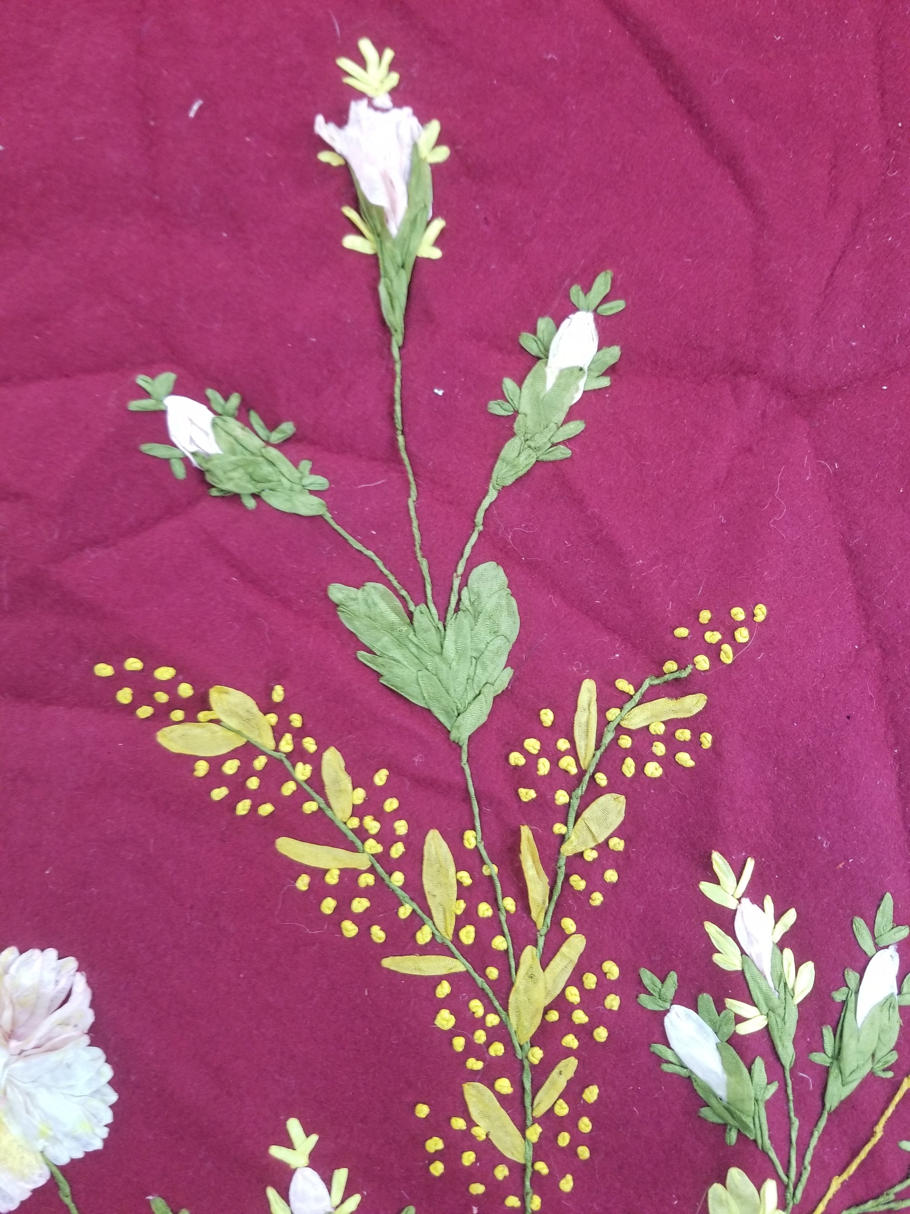 Vintage European Ribbonwork Embroidered Floral Tablecloth 120x120cm