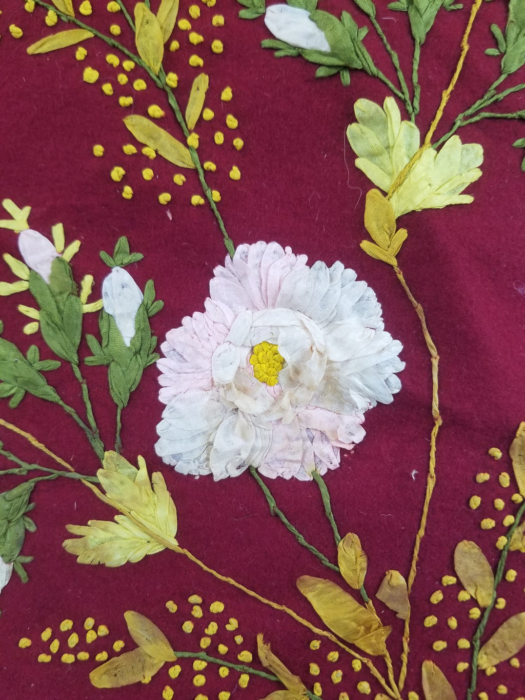 Vintage European Ribbonwork Embroidered Floral Tablecloth 120x120cm