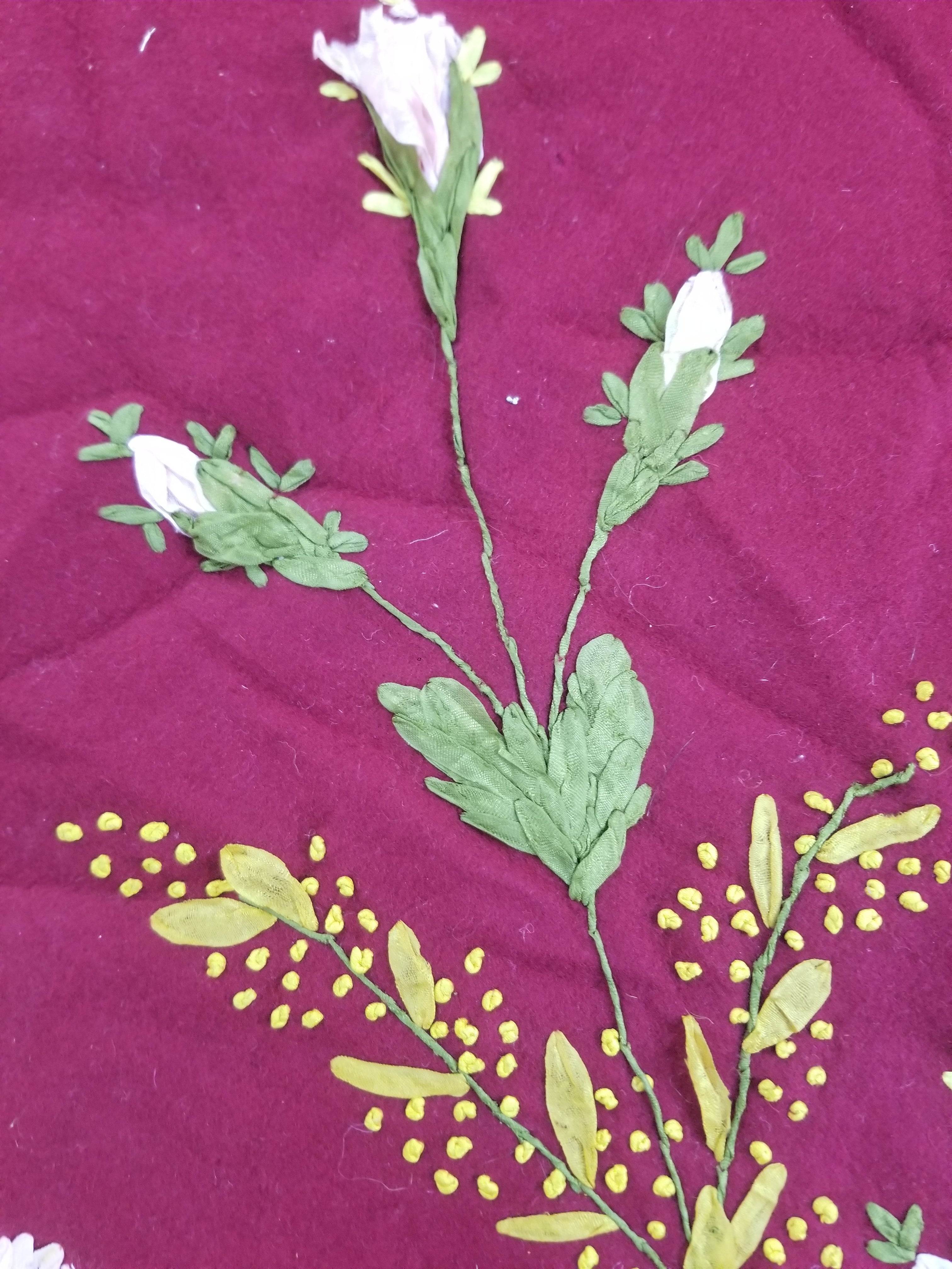 Vintage European Ribbonwork Embroidered Floral Tablecloth 120x120cm