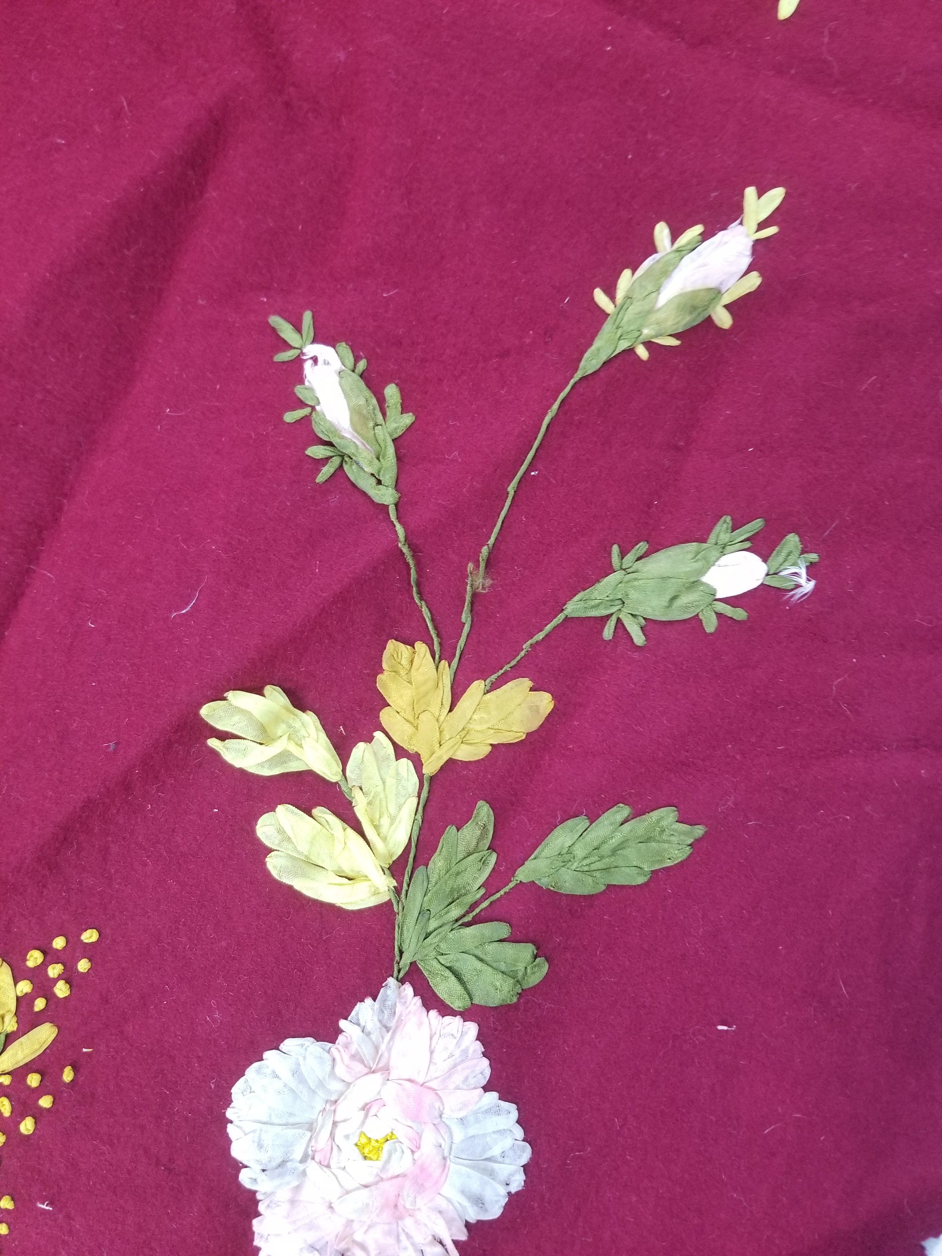 Vintage European Ribbonwork Embroidered Floral Tablecloth 120x120cm