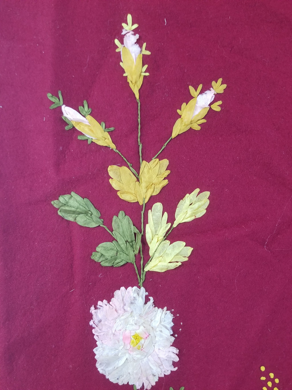 Vintage European Ribbonwork Embroidered Floral Tablecloth 120x120cm
