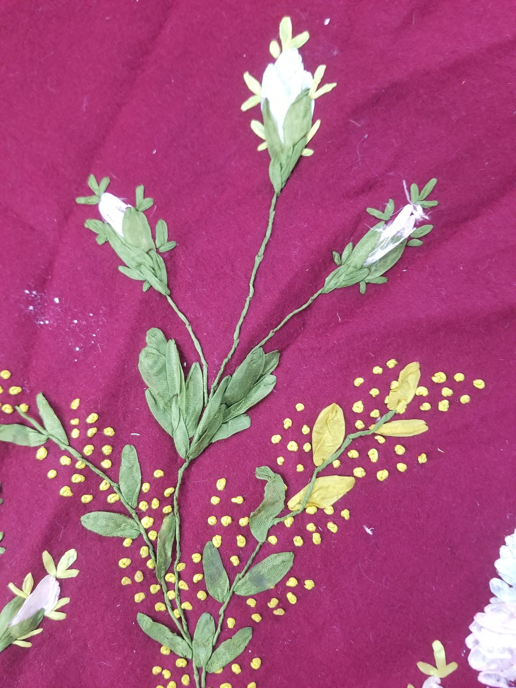 Vintage European Ribbonwork Embroidered Floral Tablecloth 120x120cm