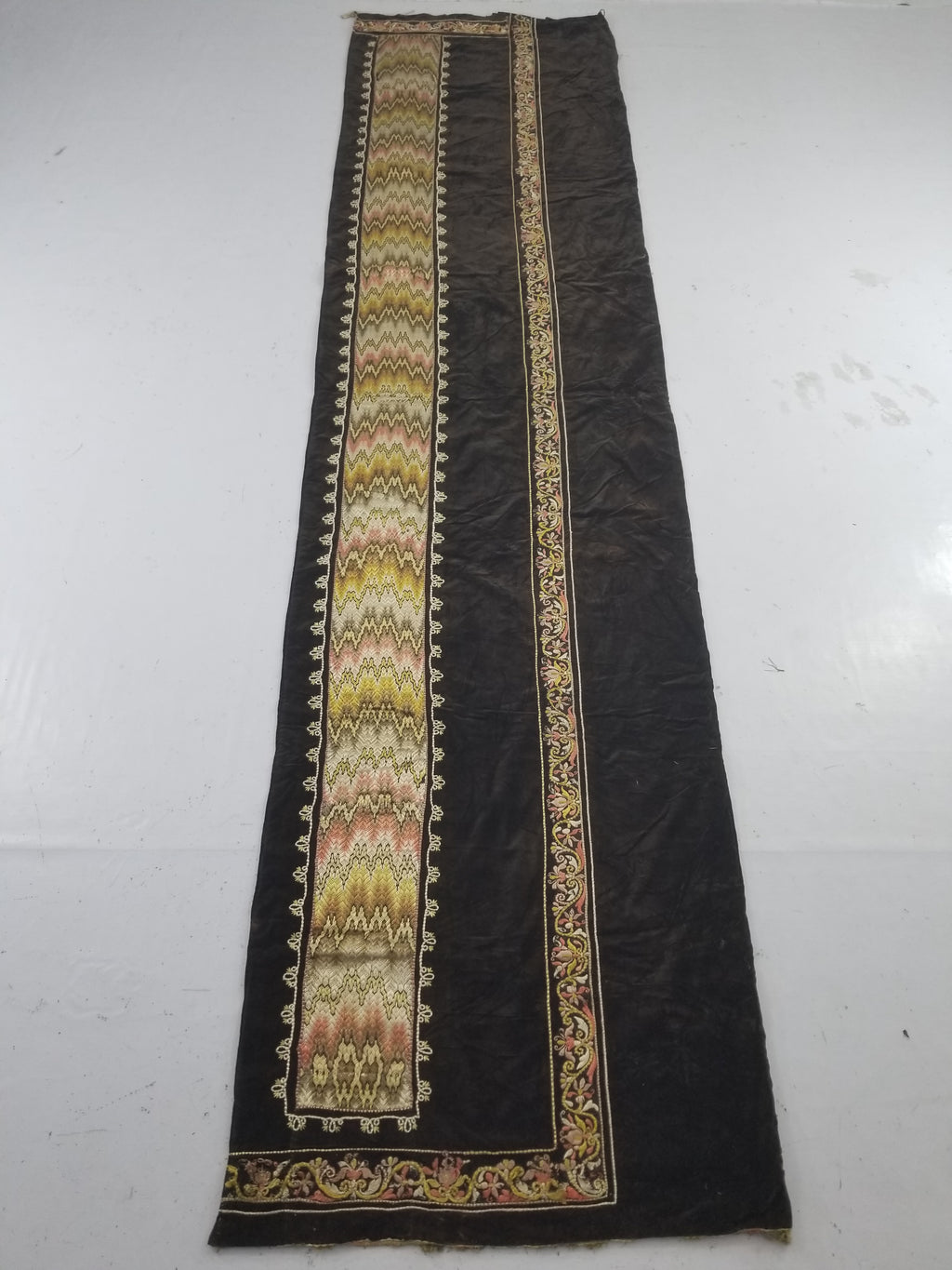 Antique Rare Italian Flame Stitch Velvet Textile Runner 310x76cm