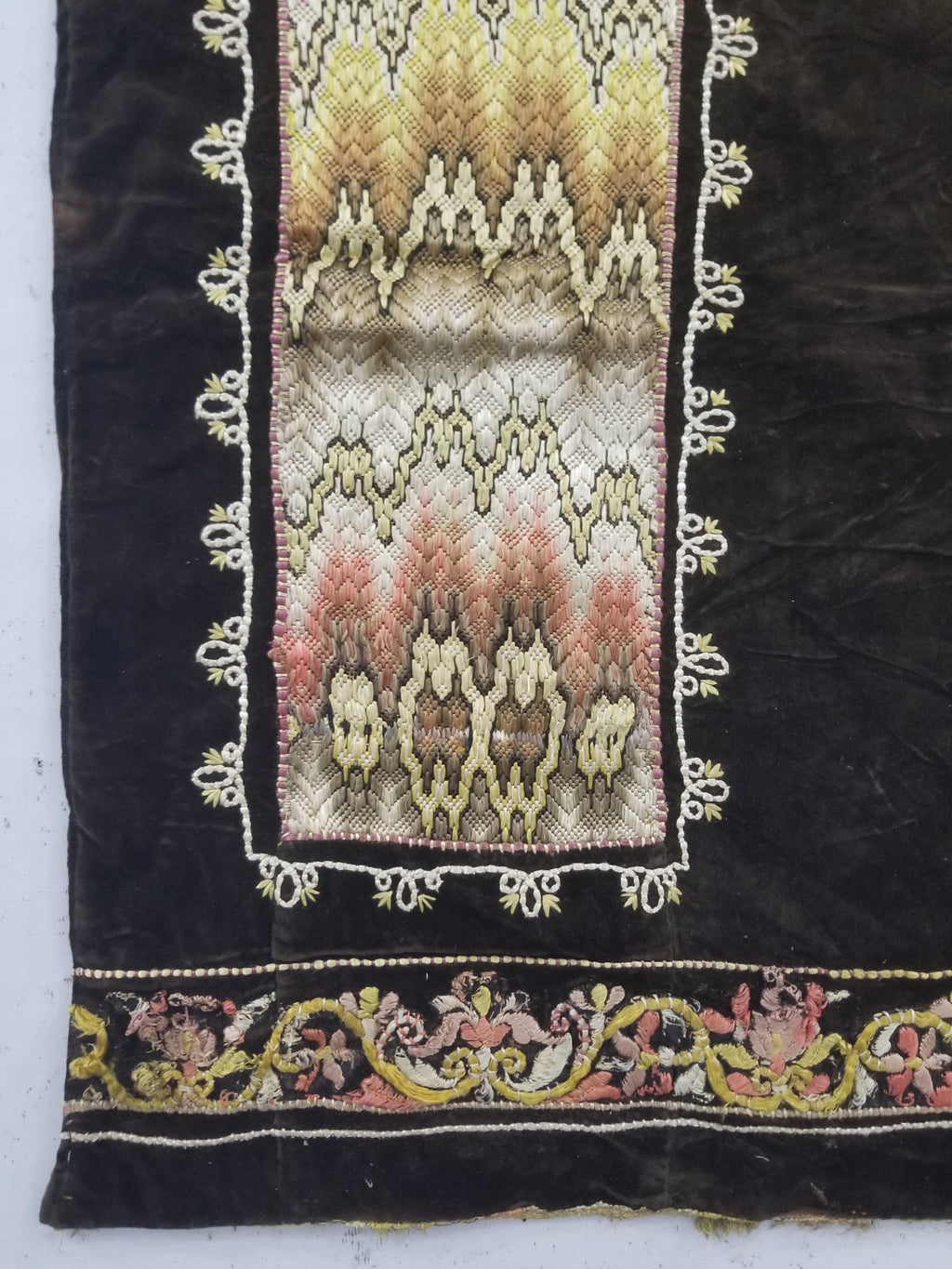 Antique Rare Italian Flame Stitch Velvet Textile Runner 310x76cm