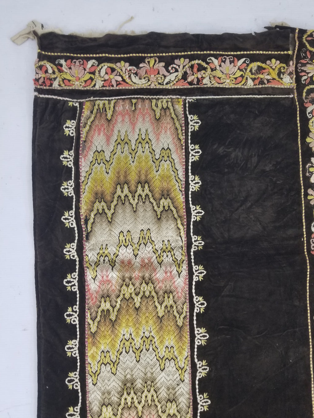 Antique Rare Italian Flame Stitch Velvet Textile Runner 310x76cm