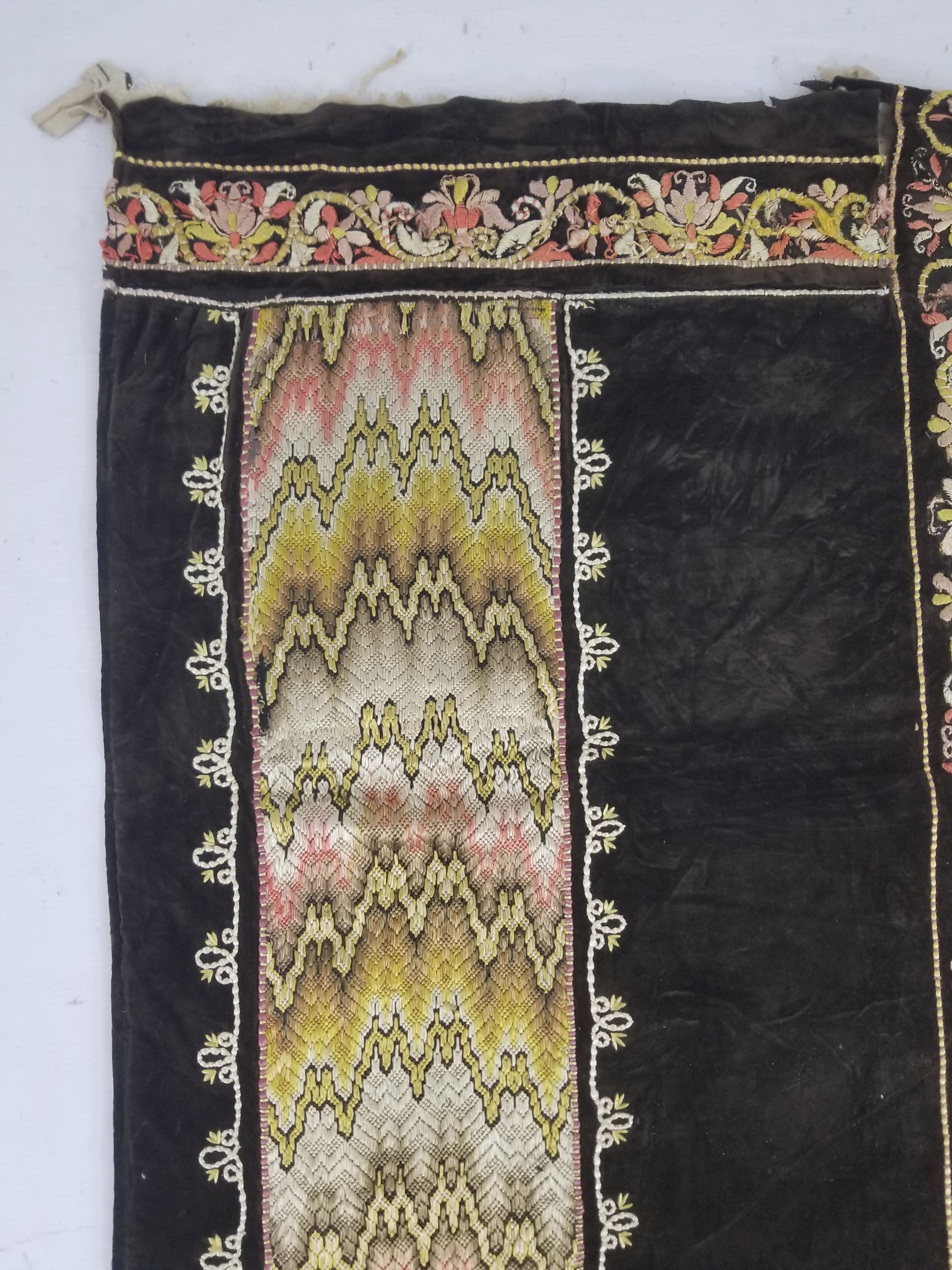 Antique Rare Italian Flame Stitch Velvet Textile Runner 310x76cm