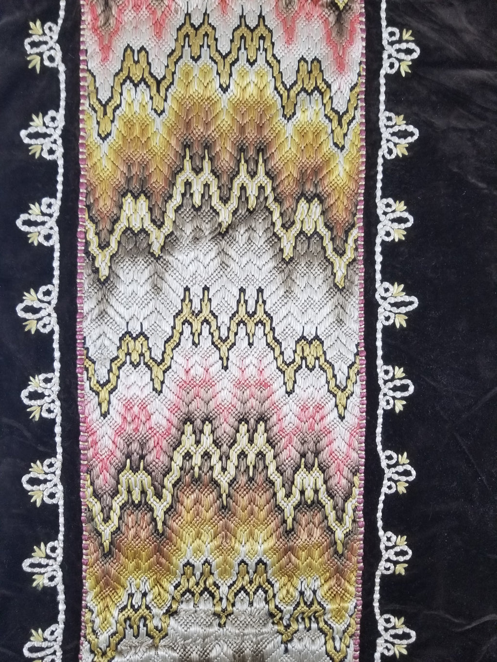 Antique Rare Italian Flame Stitch Velvet Textile Runner 310x76cm
