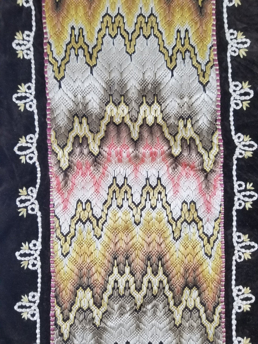 Antique Rare Italian Flame Stitch Velvet Textile Runner 310x76cm