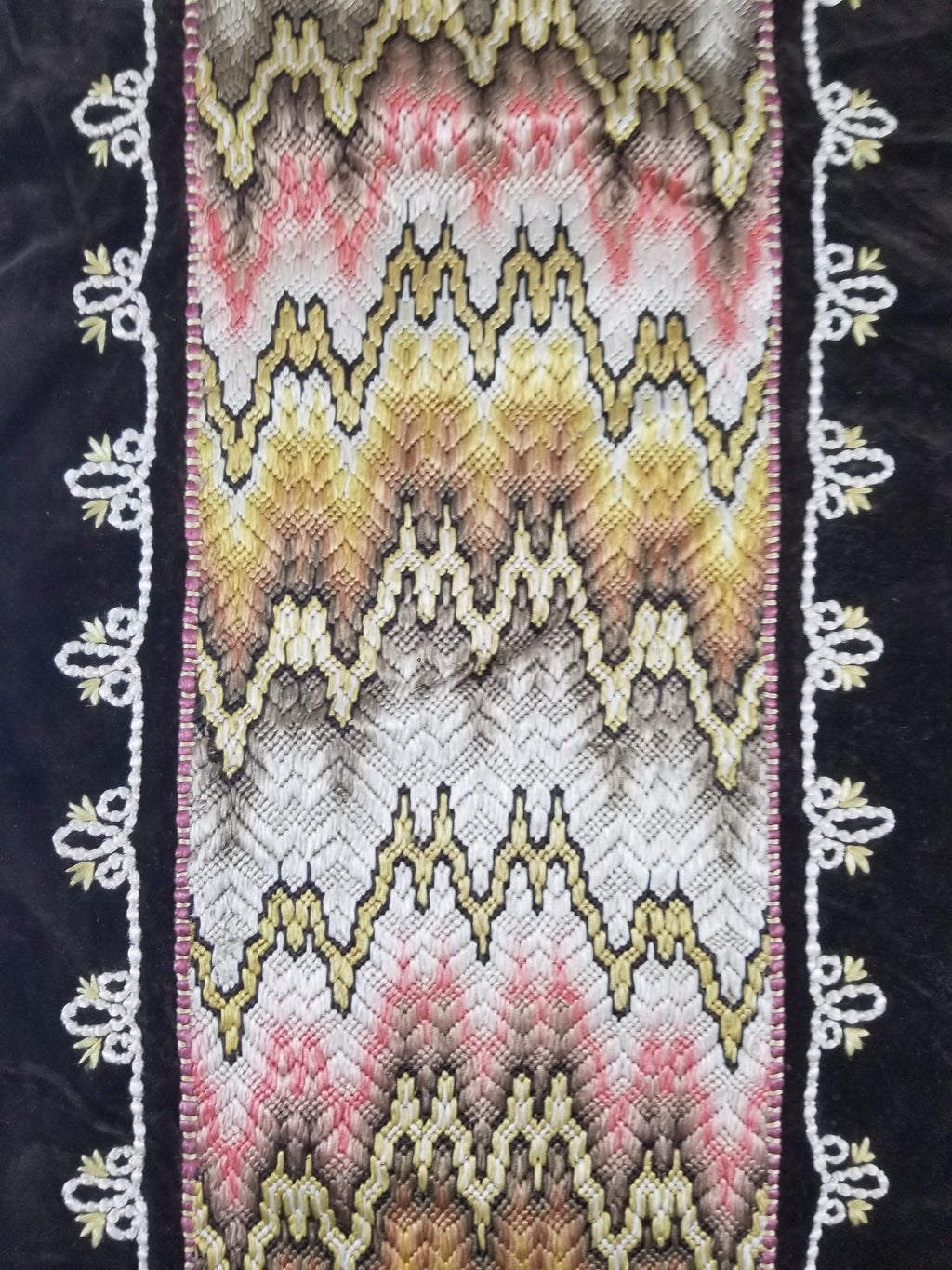 Antique Rare Italian Flame Stitch Velvet Textile Runner 310x76cm