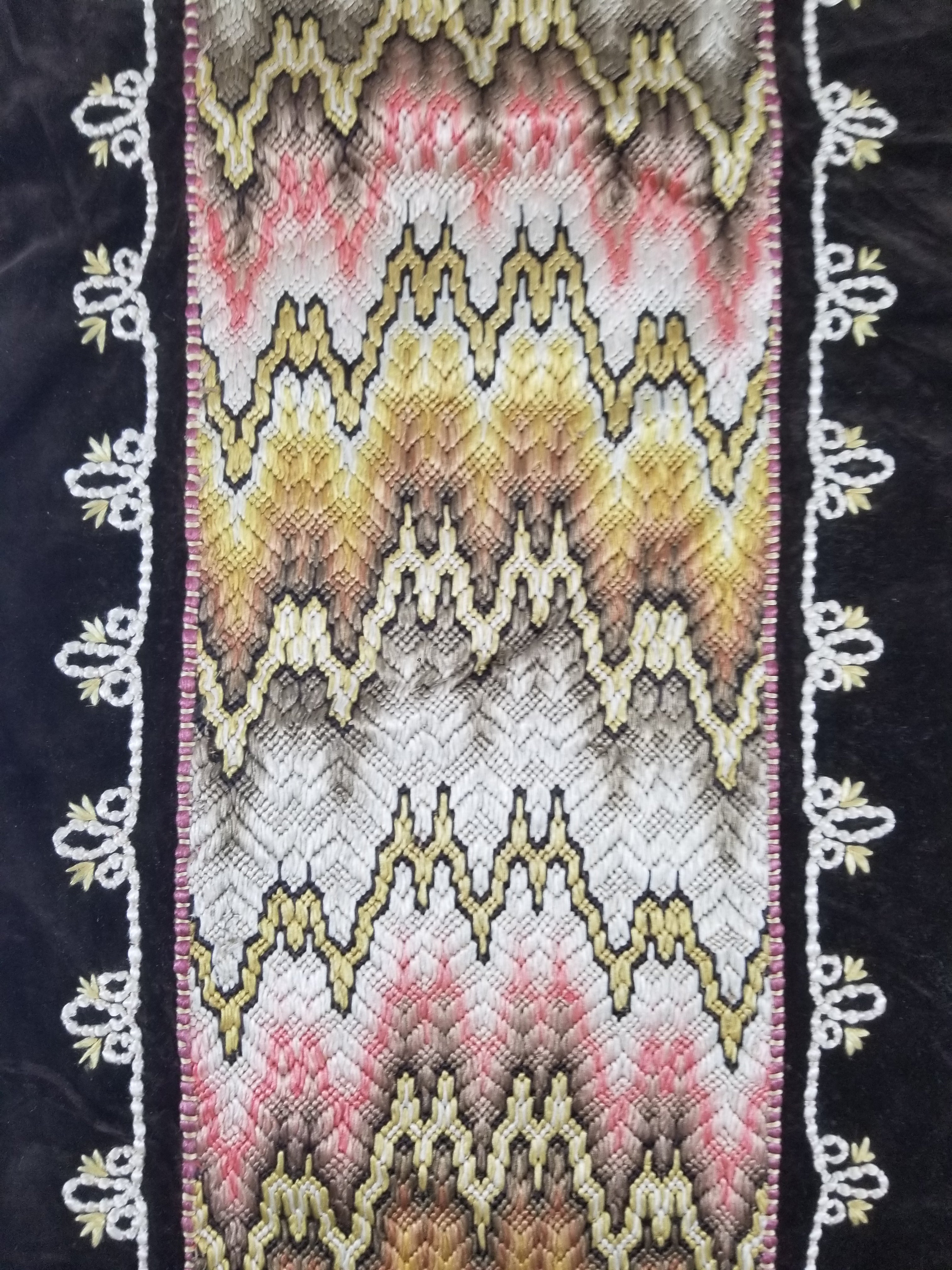 Antique Rare Italian Flame Stitch Velvet Textile Runner 310x76cm