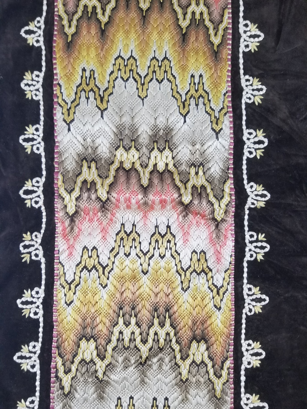 Antique Rare Italian Flame Stitch Velvet Textile Runner 310x76cm