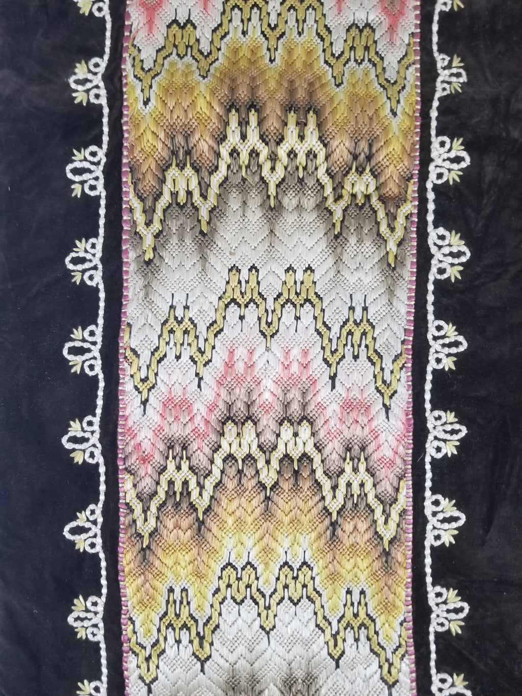 Antique Rare Italian Flame Stitch Velvet Textile Runner 310x76cm