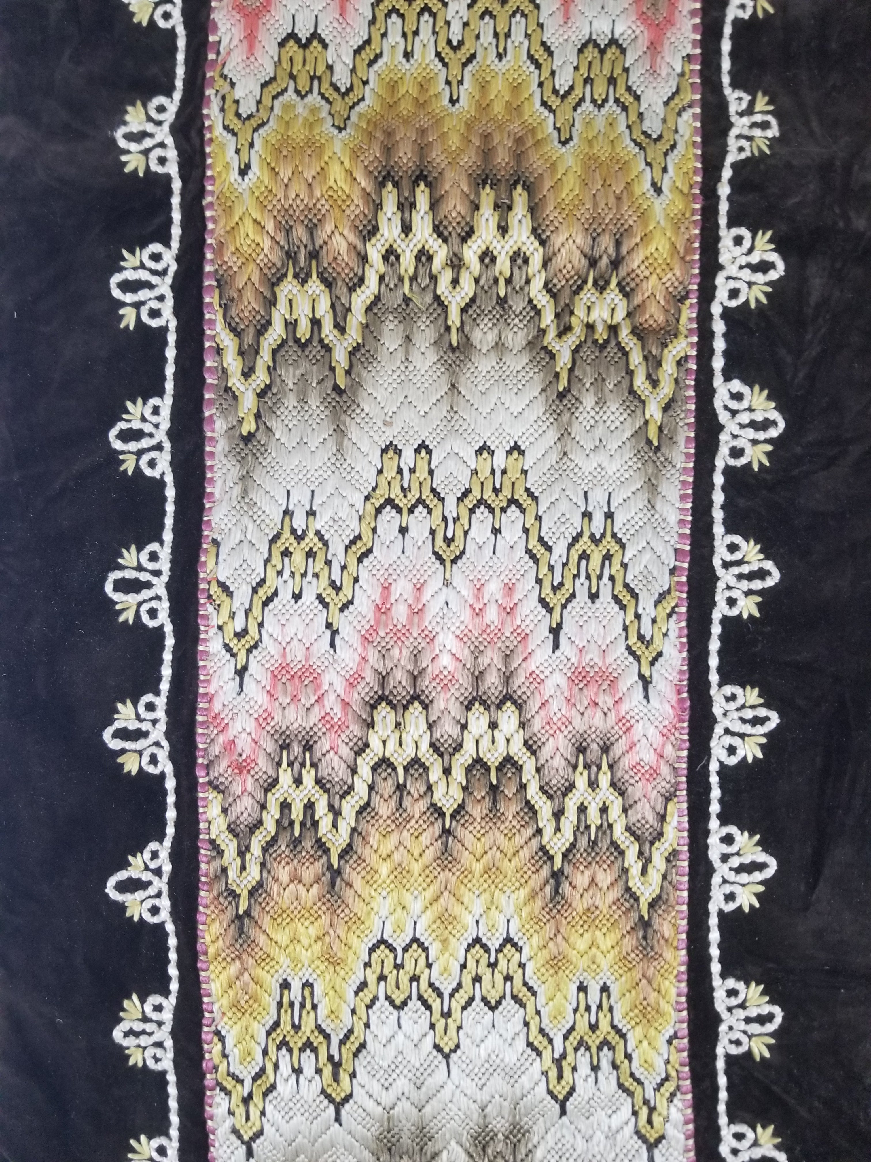 Antique Rare Italian Flame Stitch Velvet Textile Runner 310x76cm
