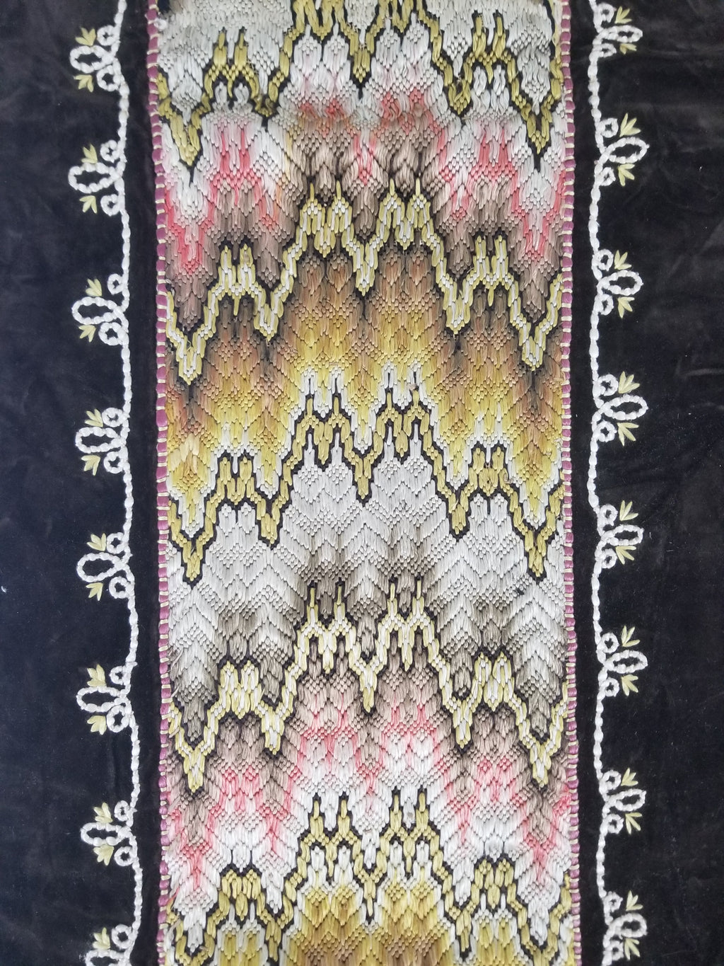 Antique Rare Italian Flame Stitch Velvet Textile Runner 310x76cm