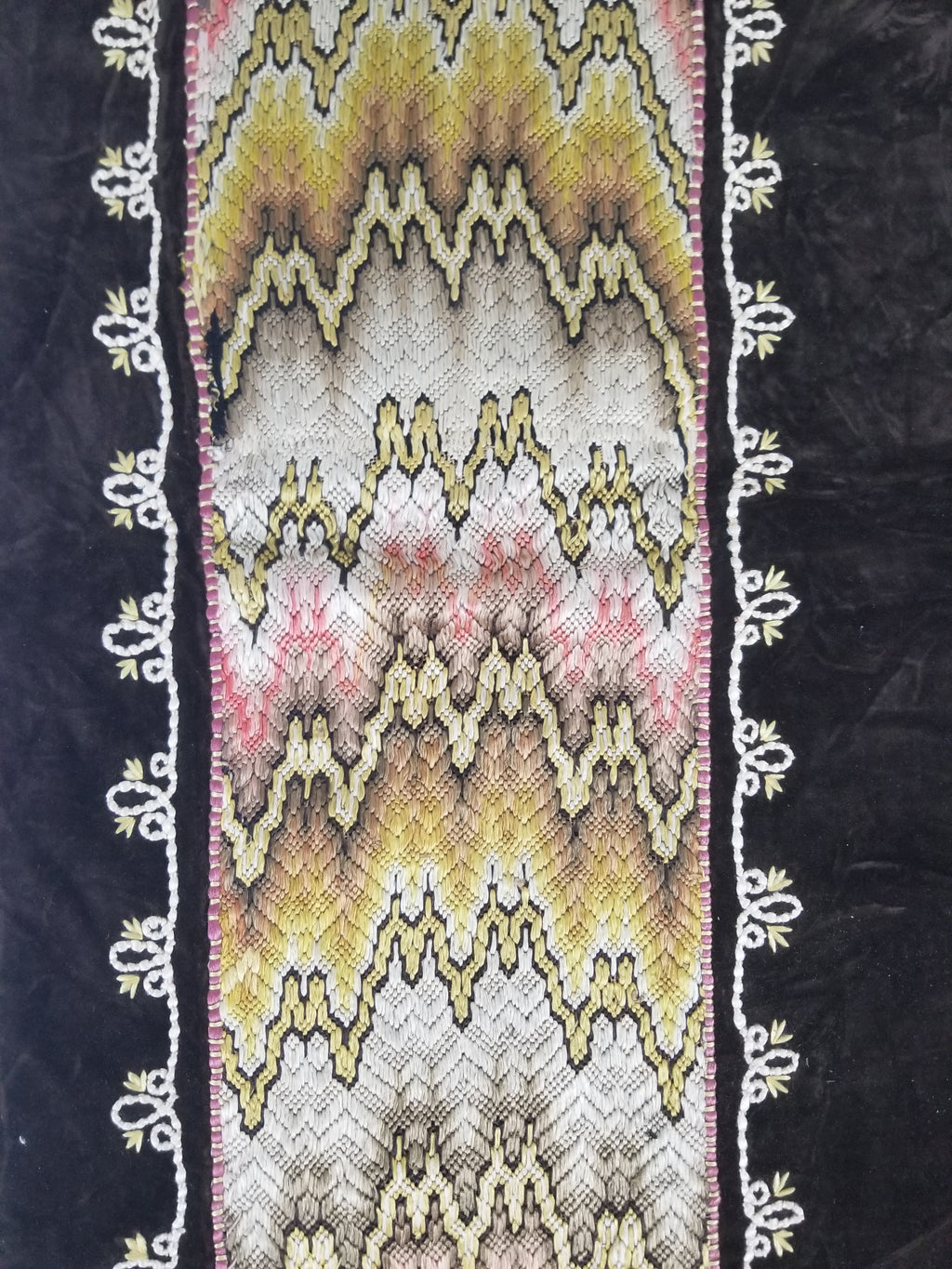 Antique Rare Italian Flame Stitch Velvet Textile Runner 310x76cm