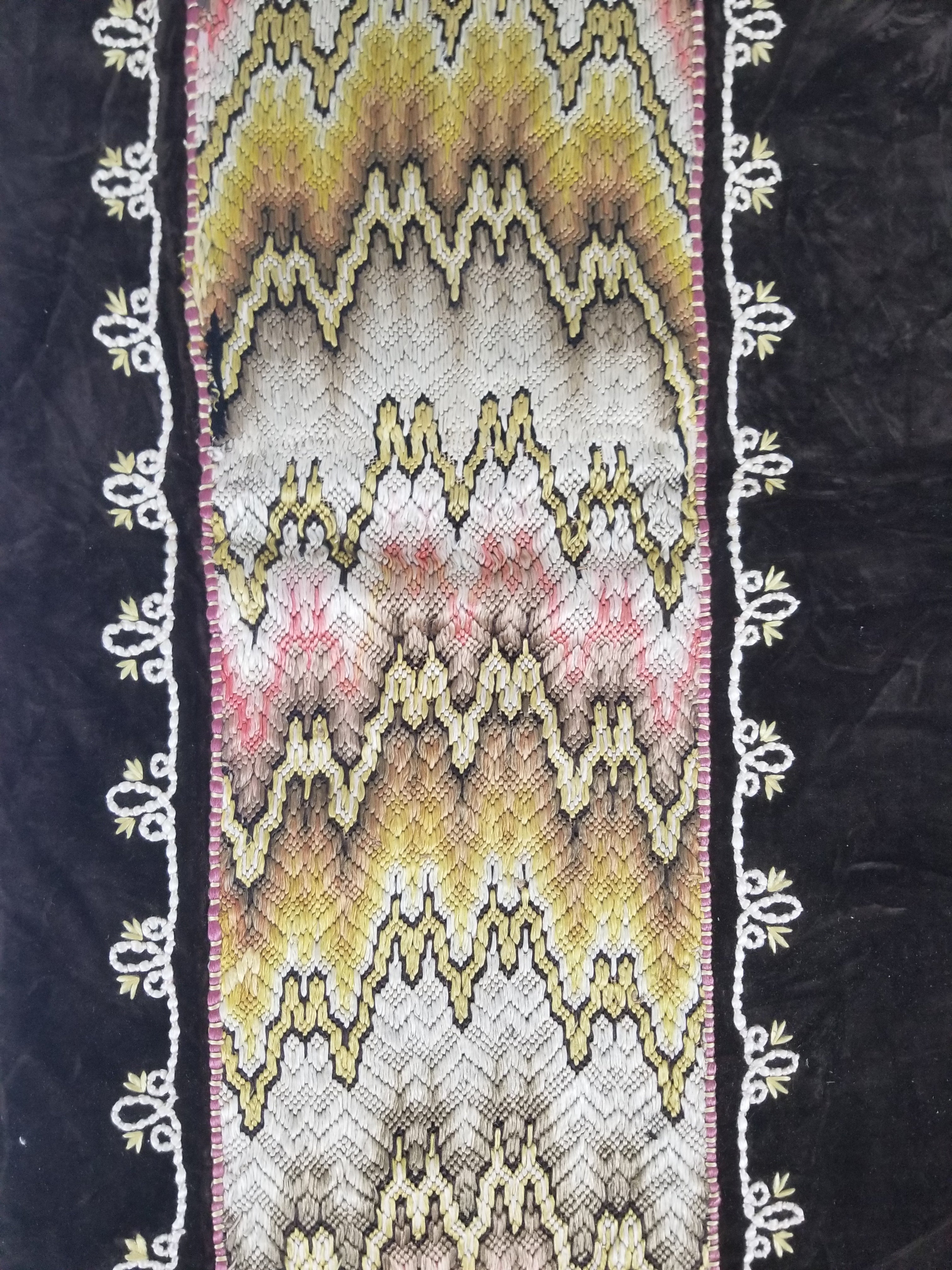 Antique Rare Italian Flame Stitch Velvet Textile Runner 310x76cm