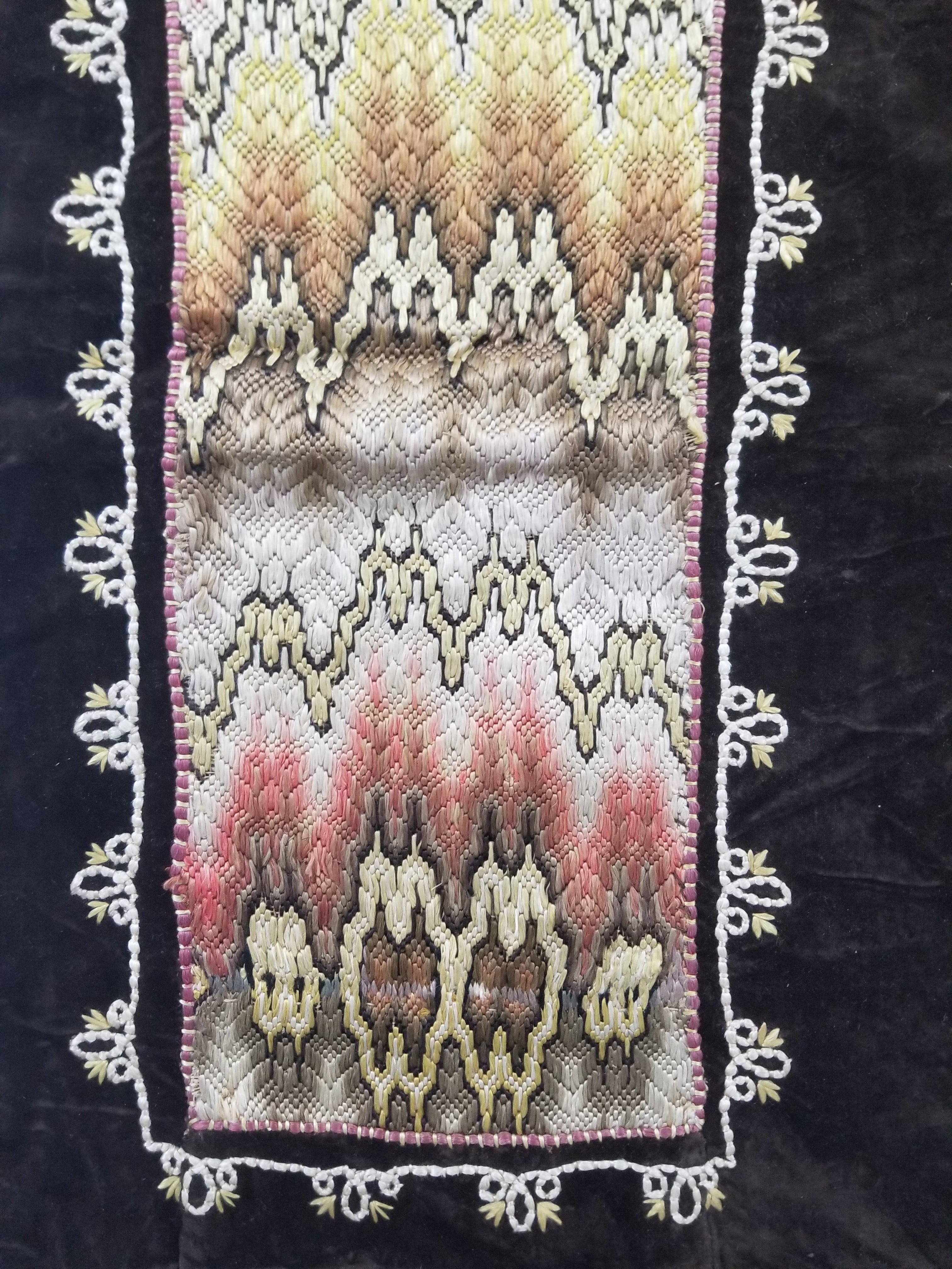 Antique Rare Italian Flame Stitch Velvet Textile Runner 310x76cm