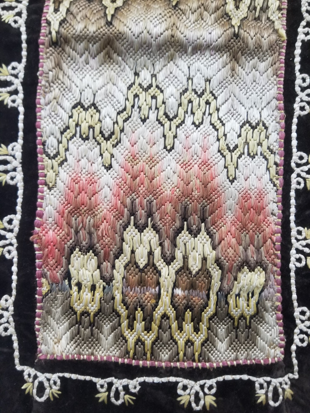 Antique Rare Italian Flame Stitch Velvet Textile Runner 310x76cm