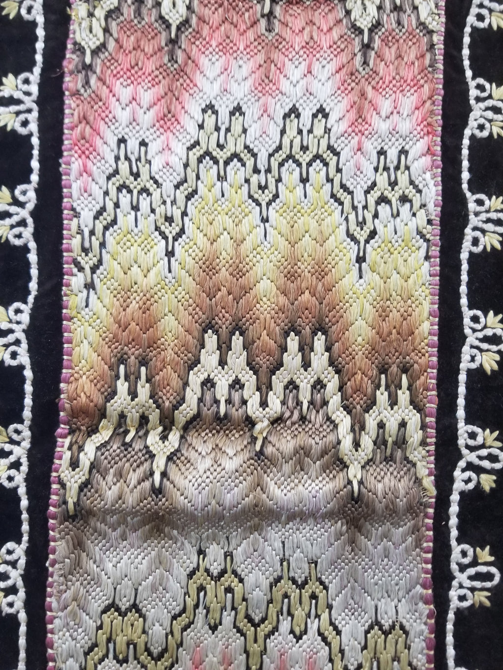 Antique Rare Italian Flame Stitch Velvet Textile Runner 310x76cm