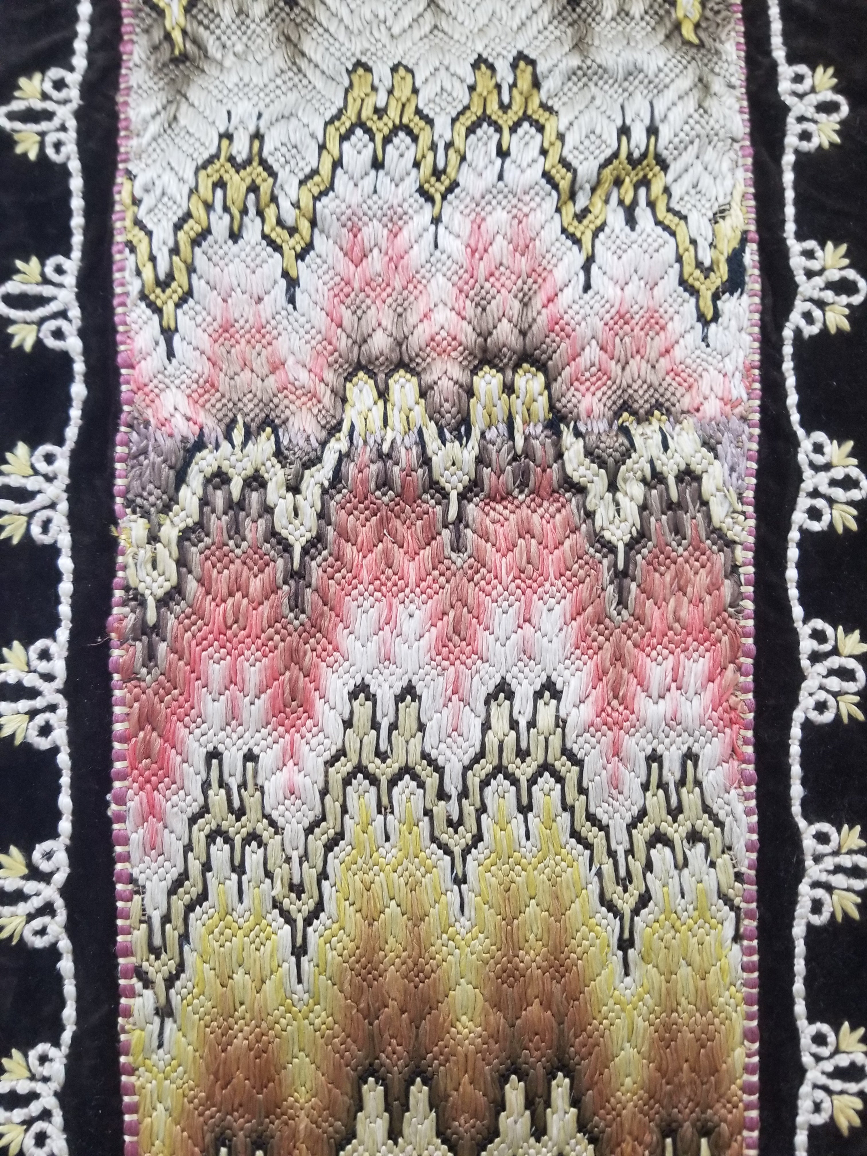 Antique Rare Italian Flame Stitch Velvet Textile Runner 310x76cm