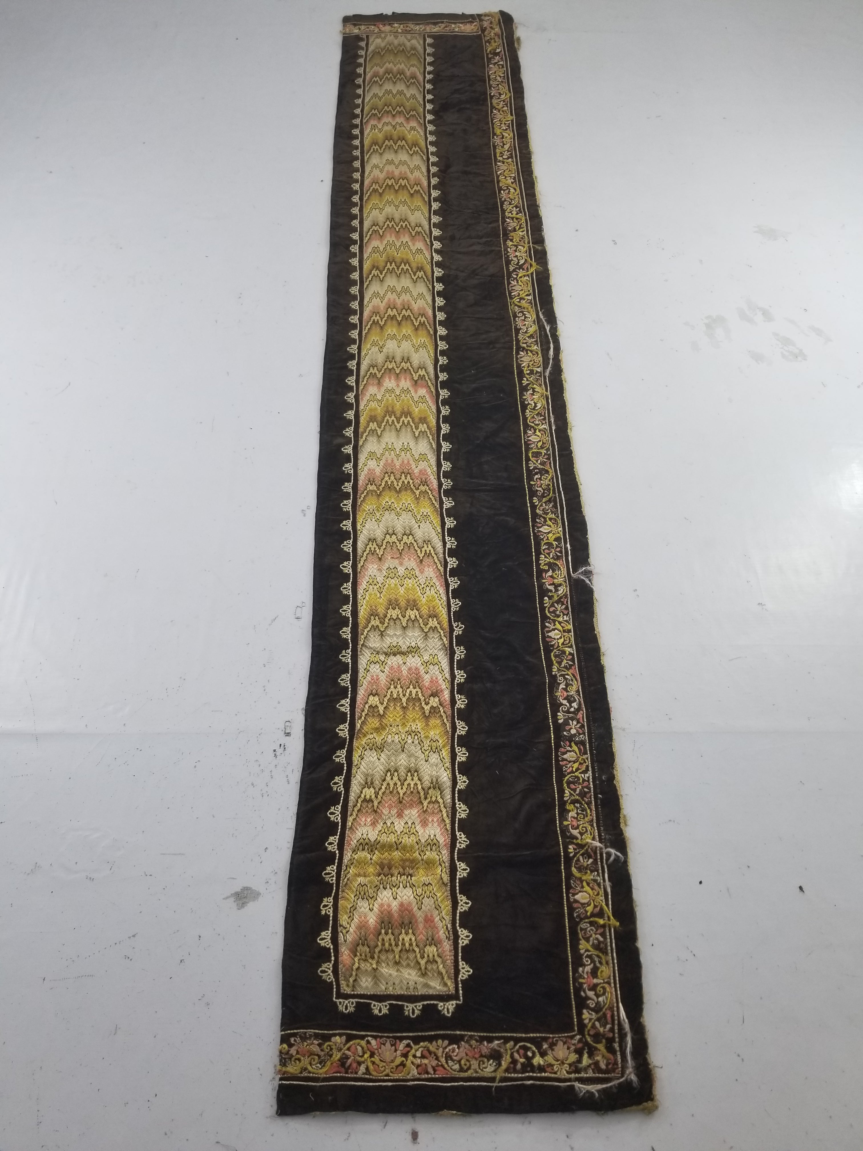 Antique Rare Italian Flame Stitch Velvet Textile Runner 312x56cm