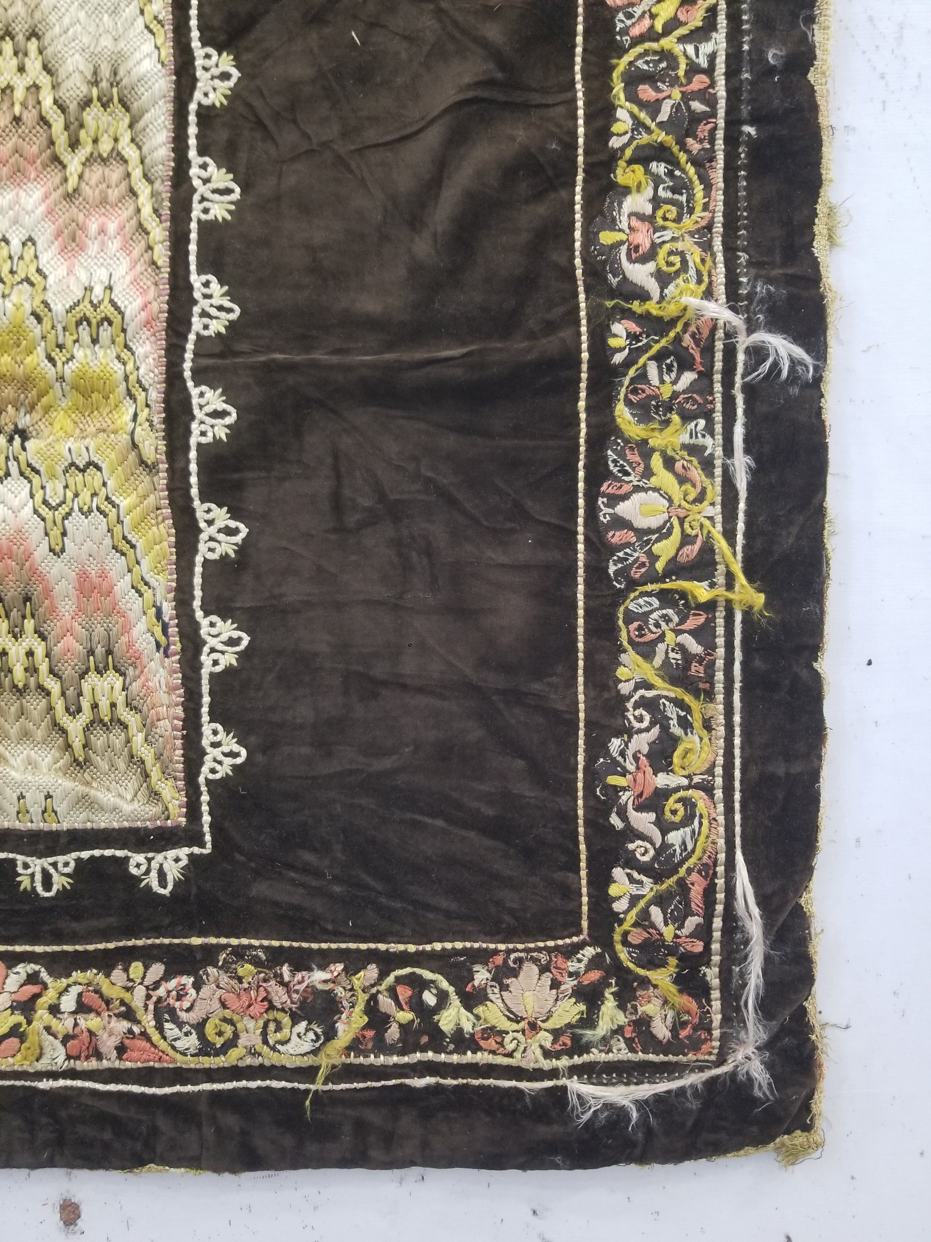Antique Rare Italian Flame Stitch Velvet Textile Runner 312x56cm
