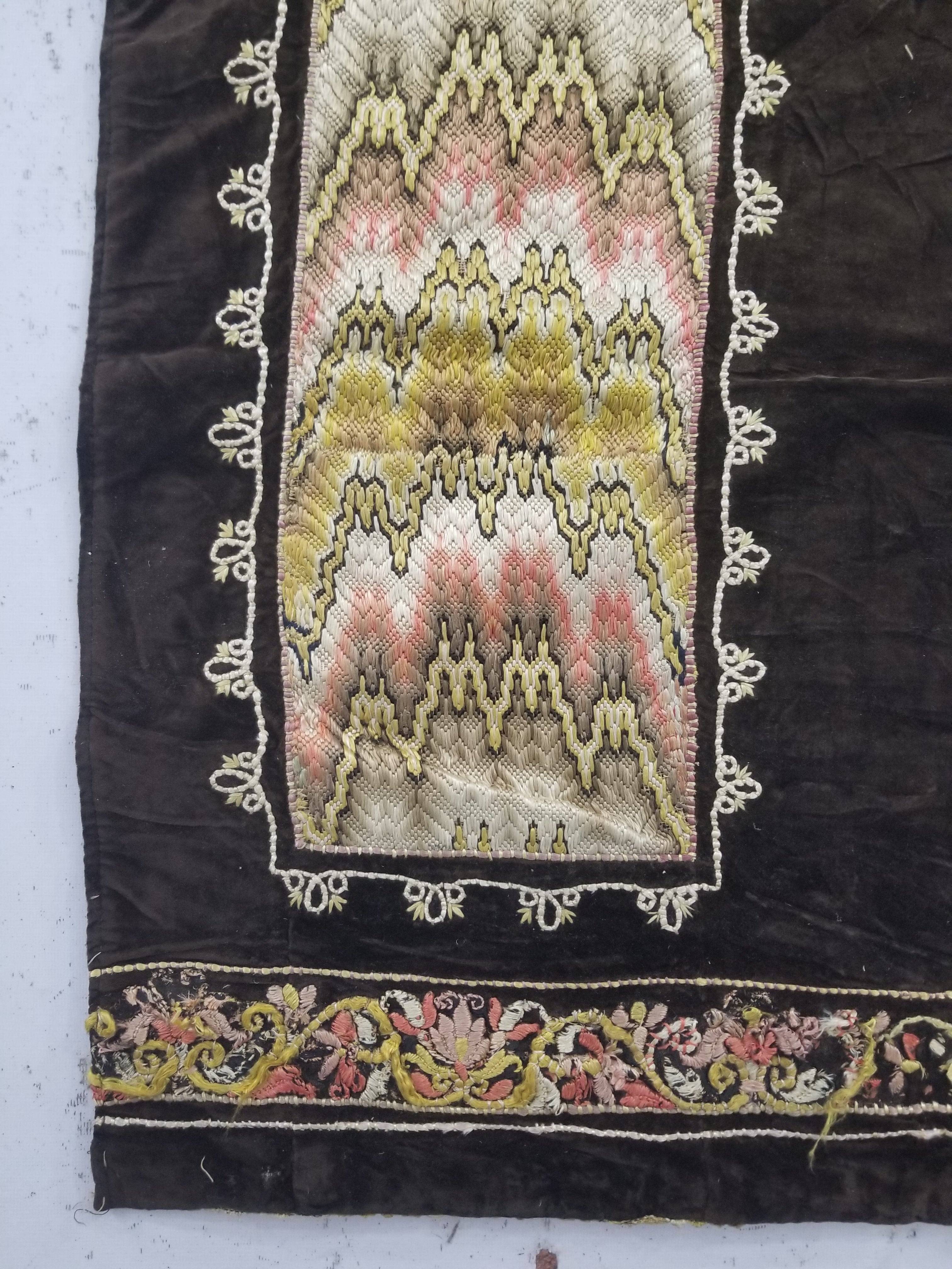 Antique Rare Italian Flame Stitch Velvet Textile Runner 312x56cm