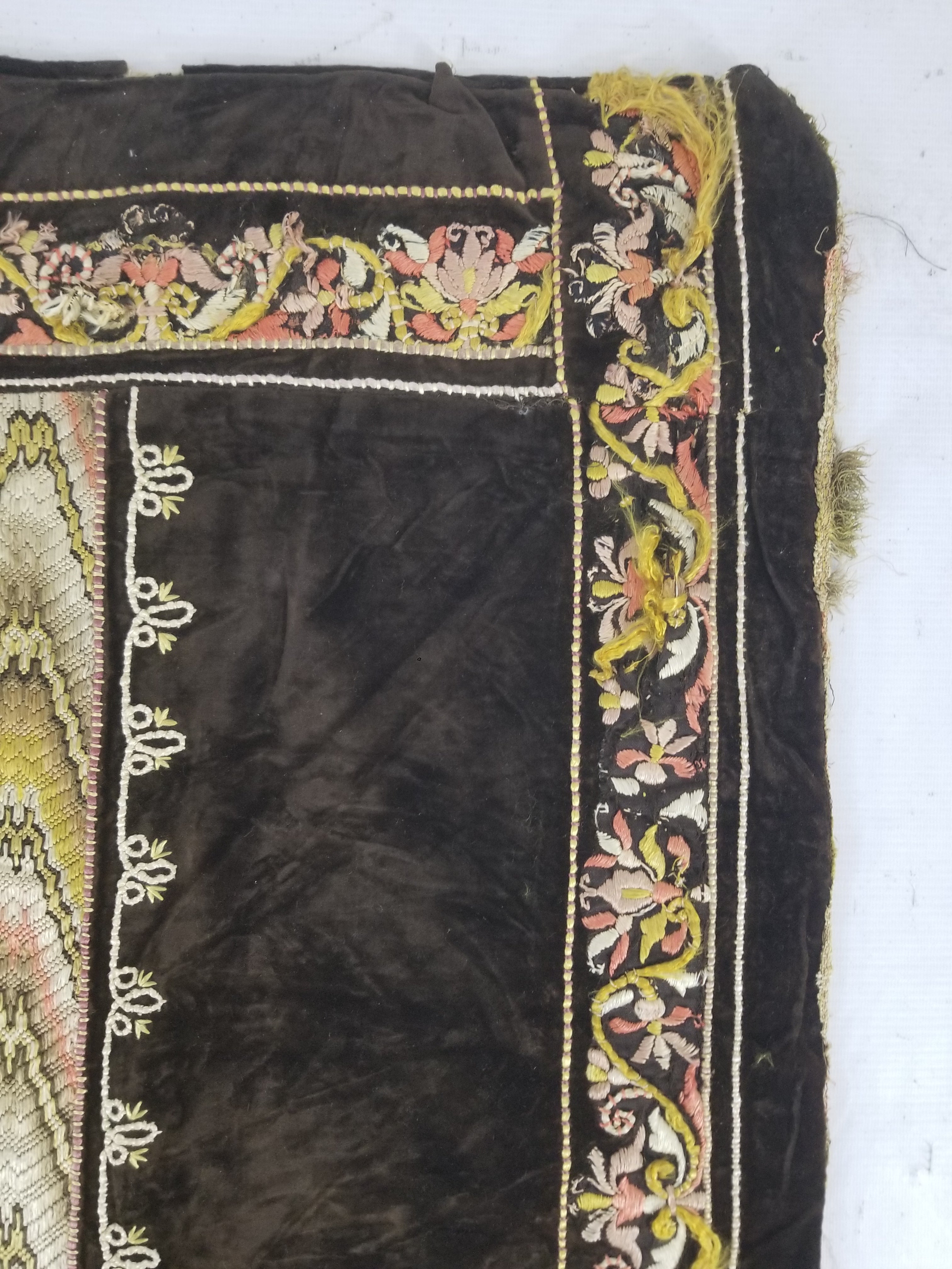 Antique Rare Italian Flame Stitch Velvet Textile Runner 312x56cm