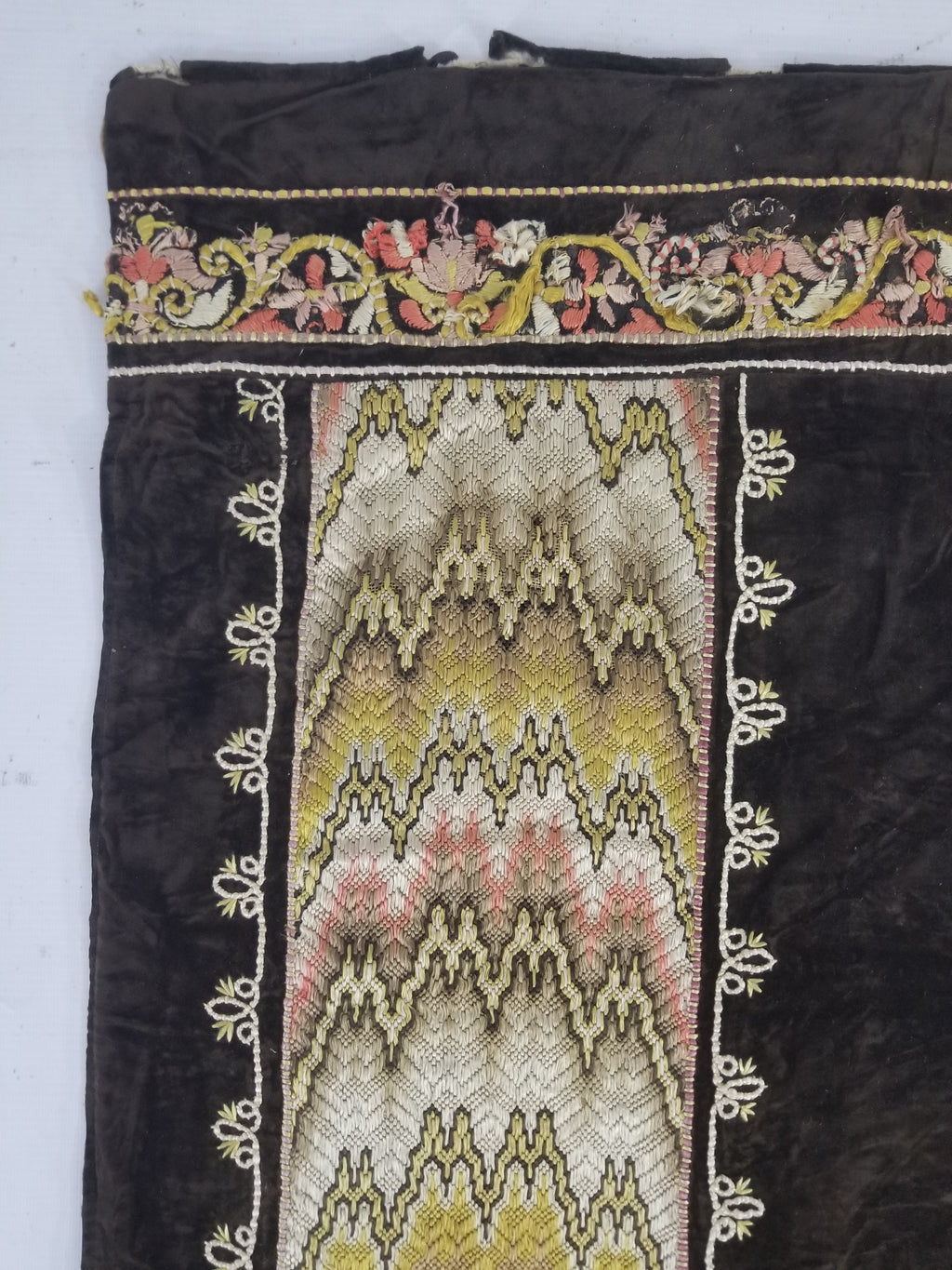 Antique Rare Italian Flame Stitch Velvet Textile Runner 312x56cm