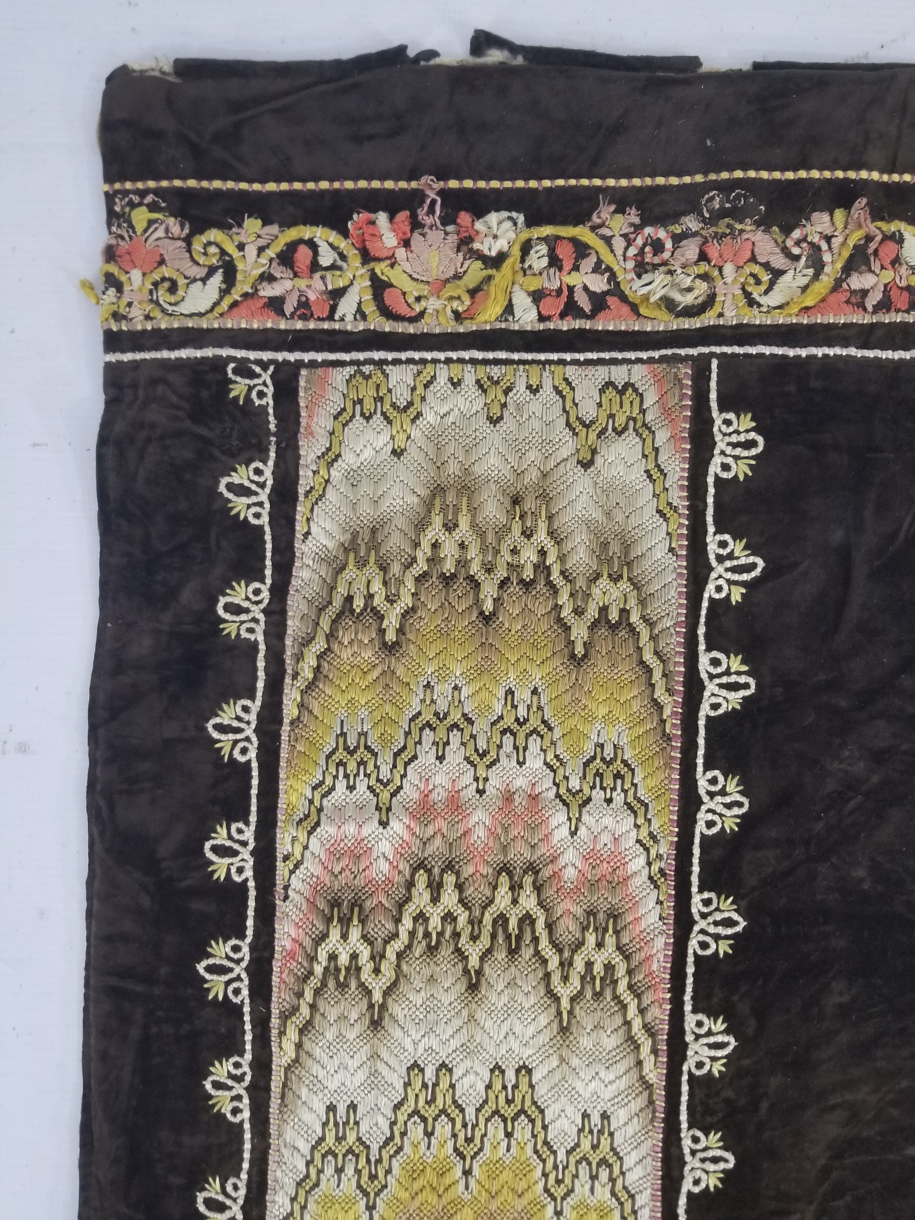 Antique Rare Italian Flame Stitch Velvet Textile Runner 312x56cm