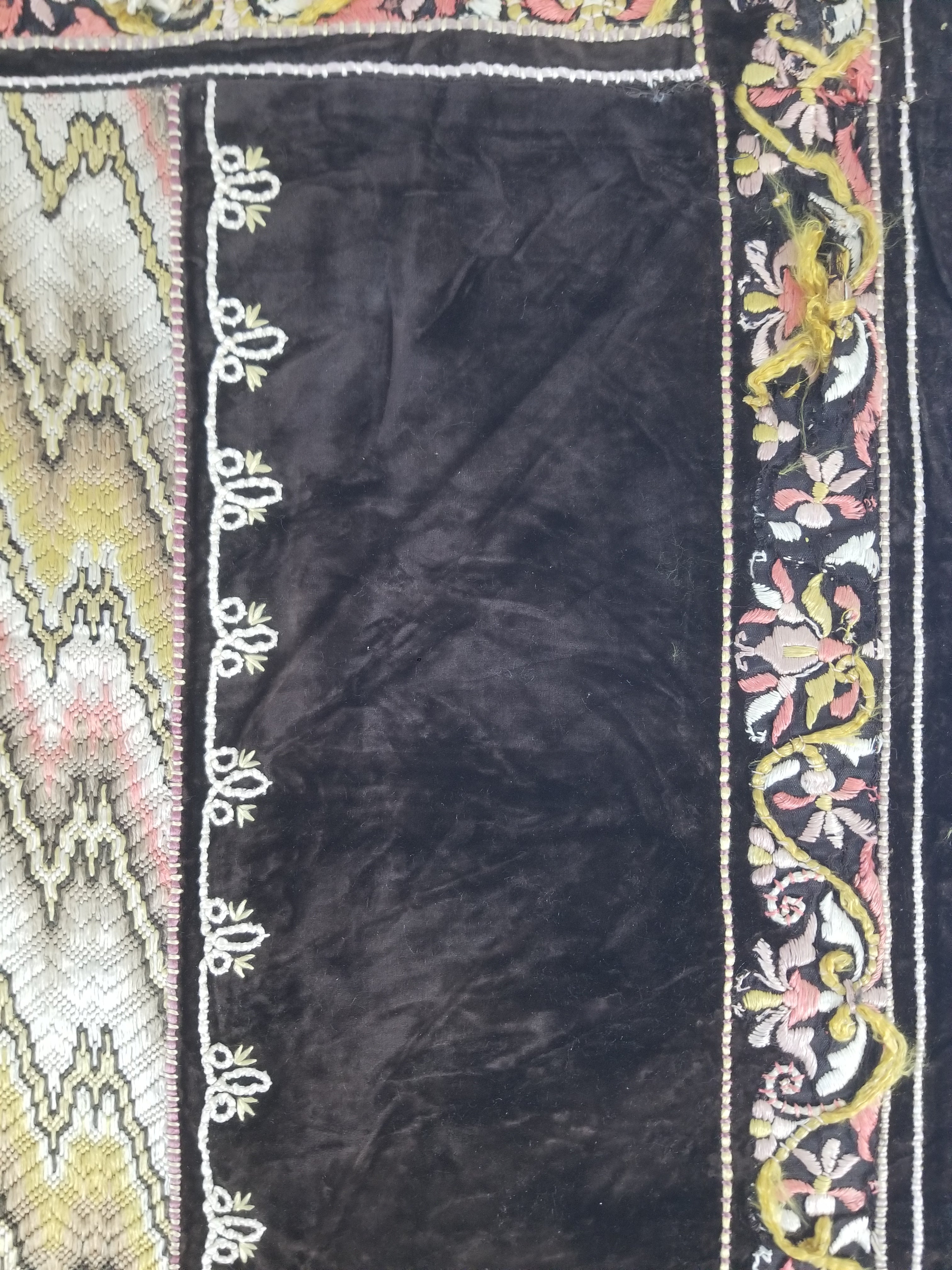 Antique Rare Italian Flame Stitch Velvet Textile Runner 312x56cm