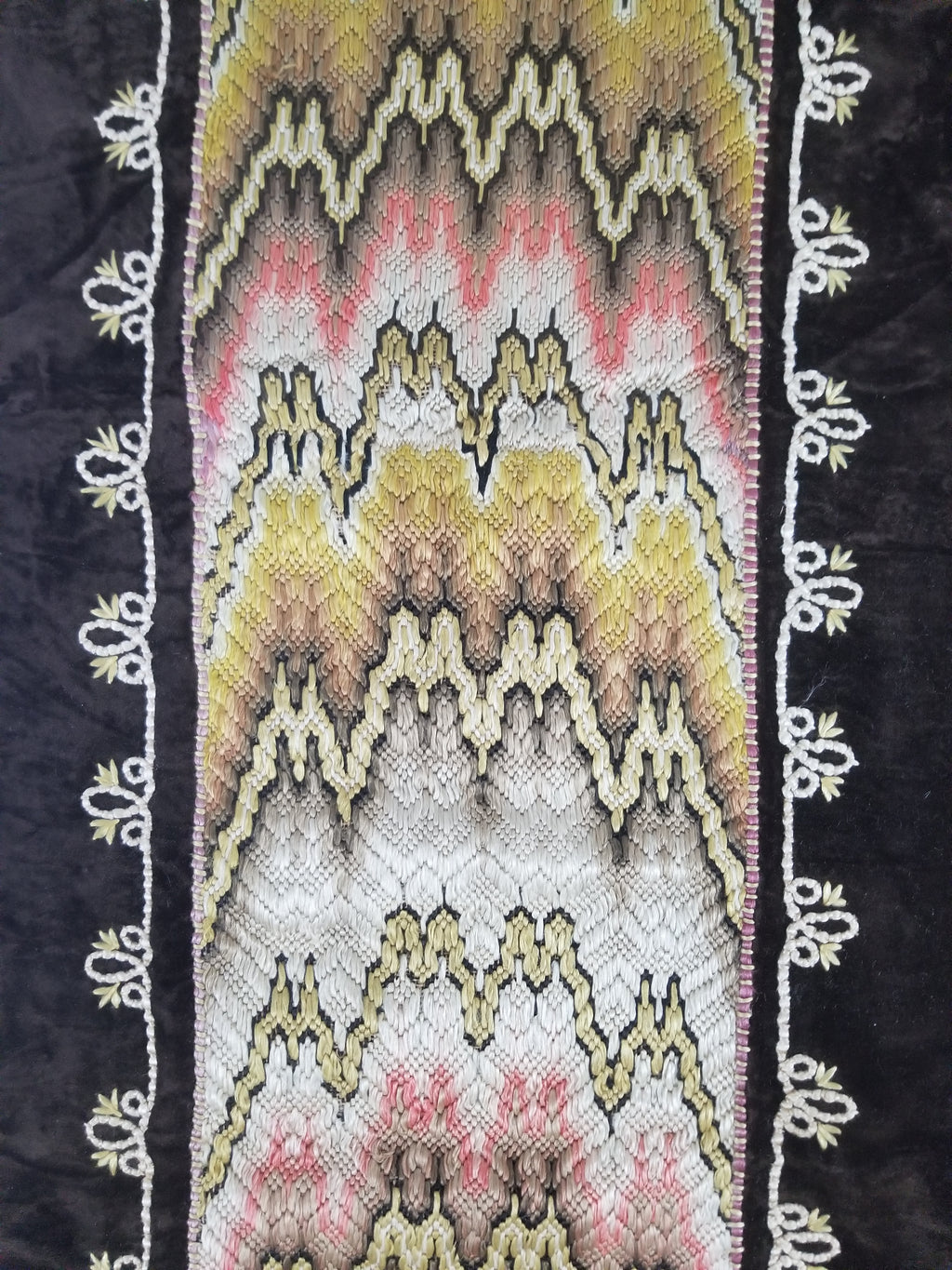 Antique Rare Italian Flame Stitch Velvet Textile Runner 312x56cm