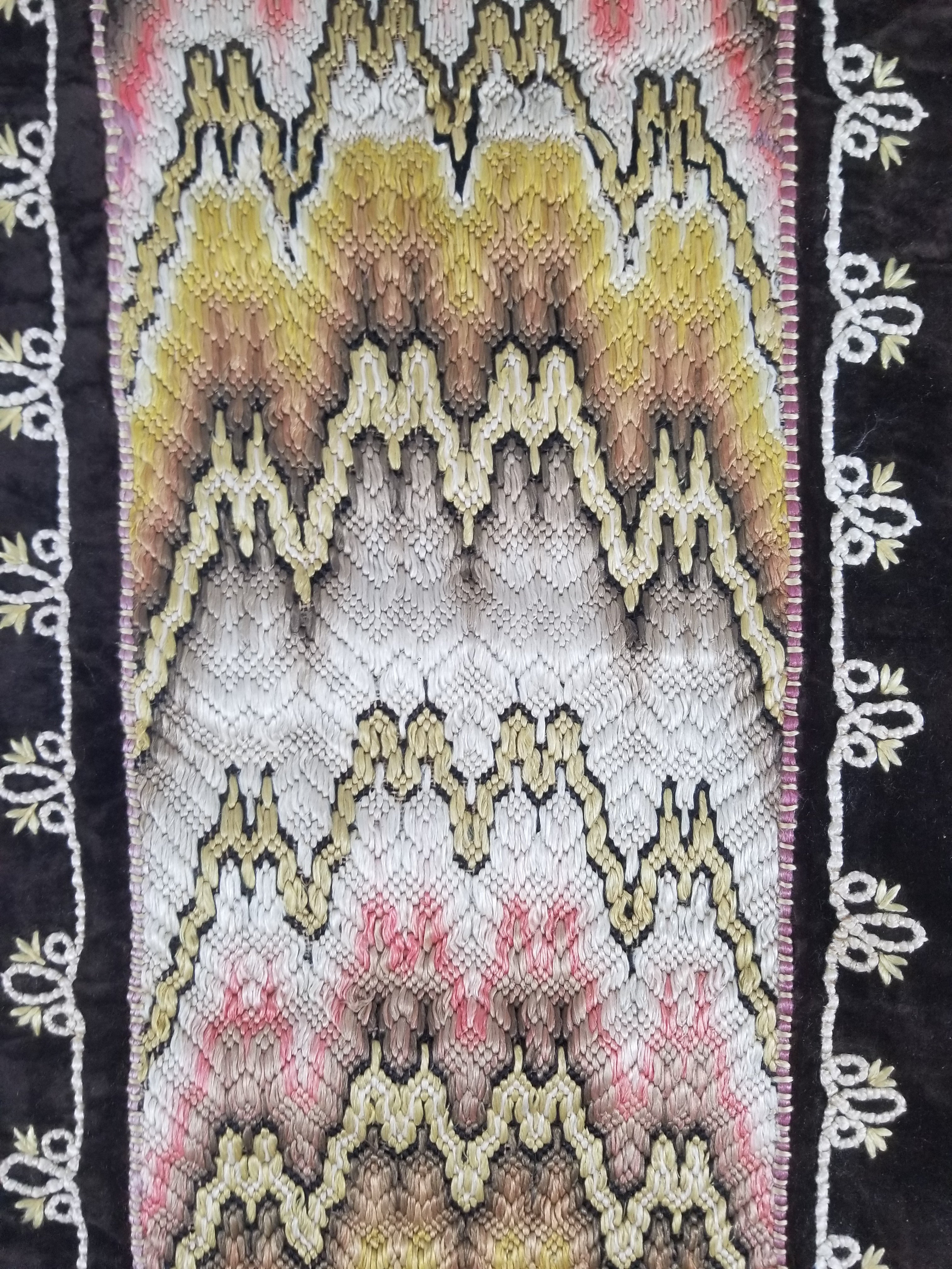 Antique Rare Italian Flame Stitch Velvet Textile Runner 312x56cm