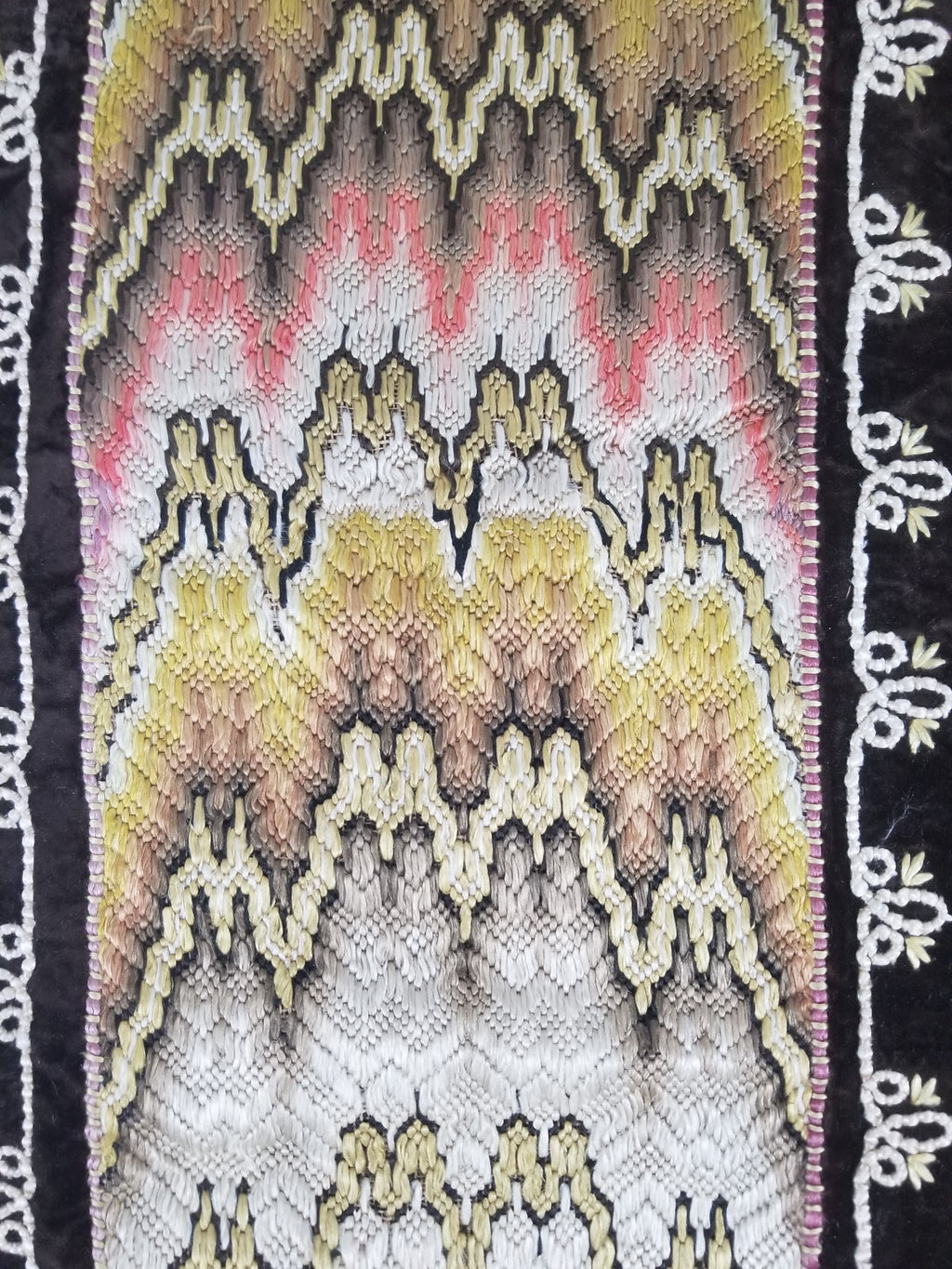 Antique Rare Italian Flame Stitch Velvet Textile Runner 312x56cm