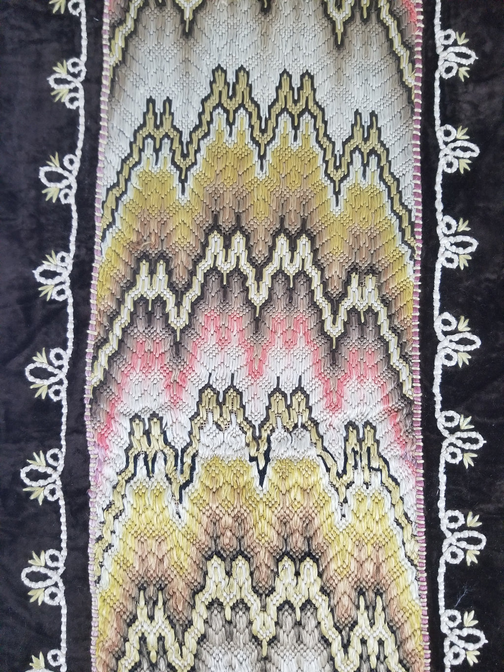 Antique Rare Italian Flame Stitch Velvet Textile Runner 312x56cm