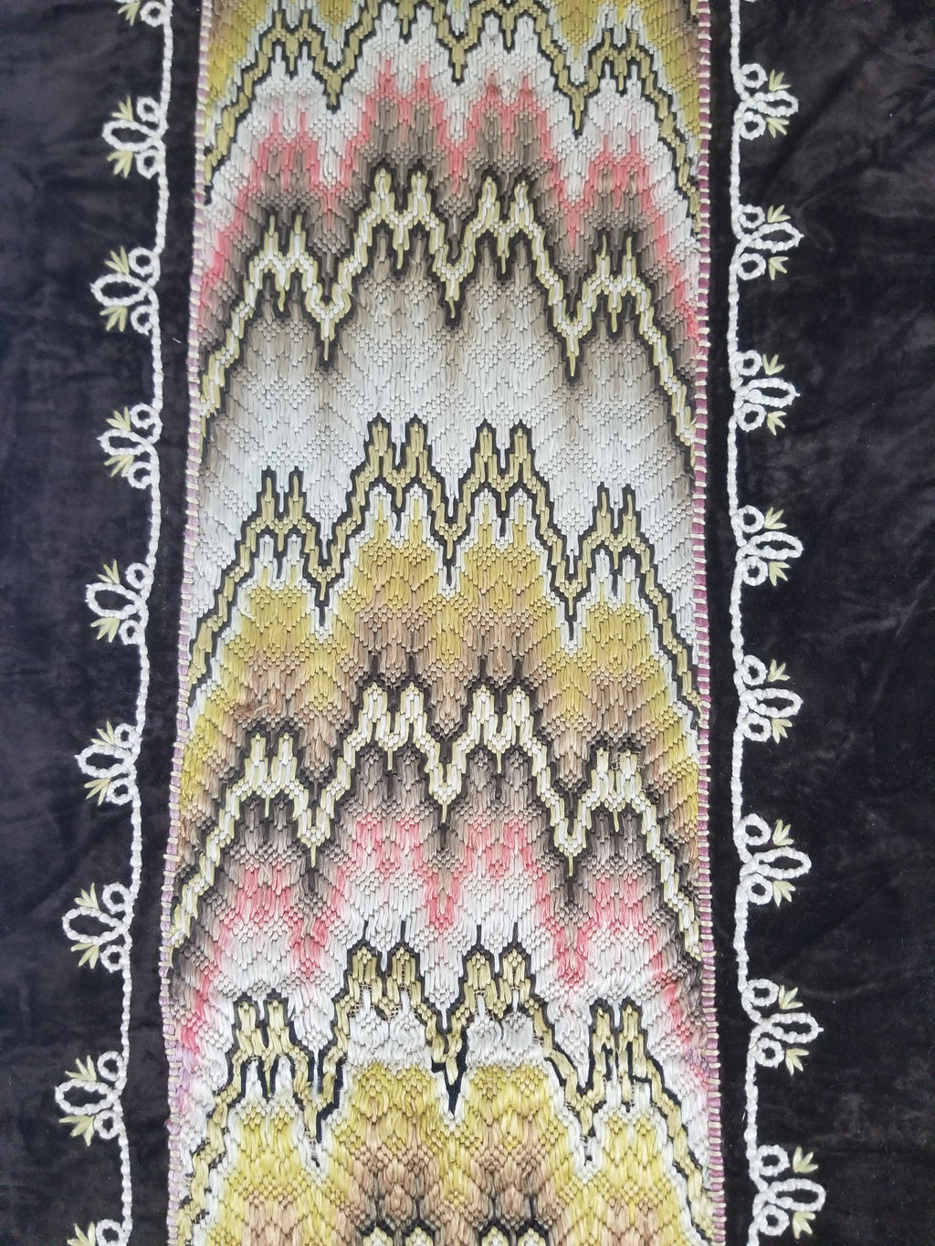 Antique Rare Italian Flame Stitch Velvet Textile Runner 312x56cm