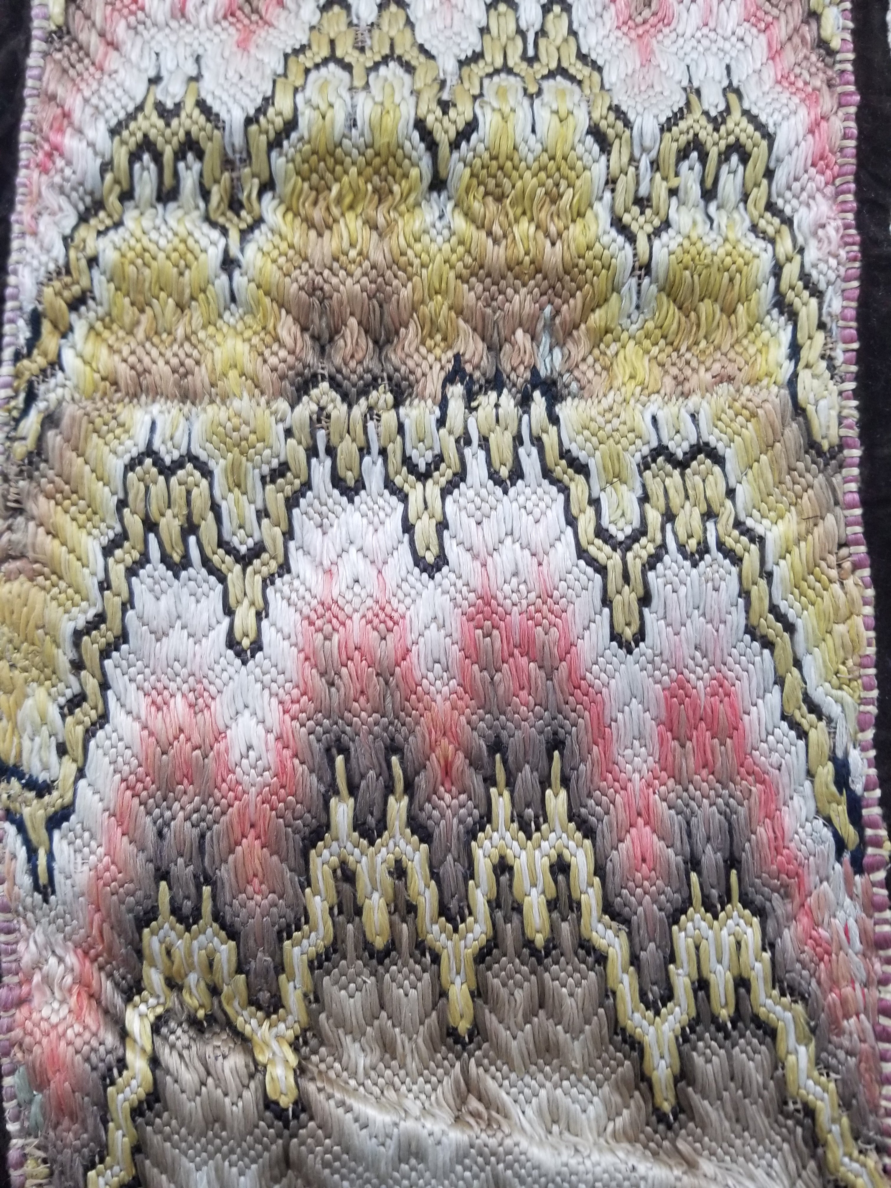 Antique Rare Italian Flame Stitch Velvet Textile Runner 312x56cm
