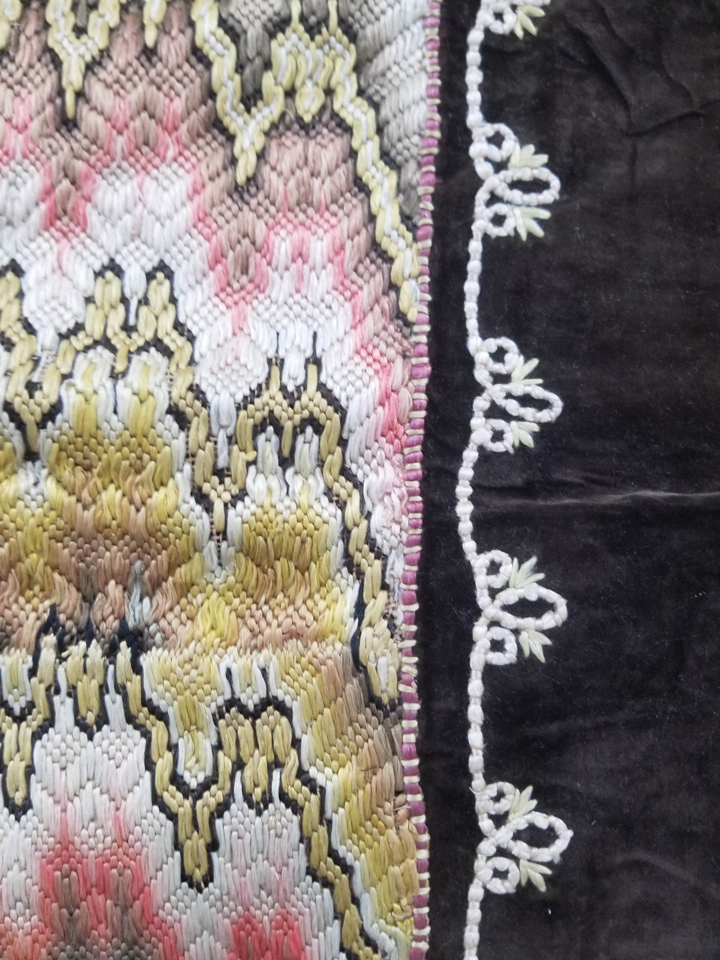 Antique Rare Italian Flame Stitch Velvet Textile Runner 312x56cm