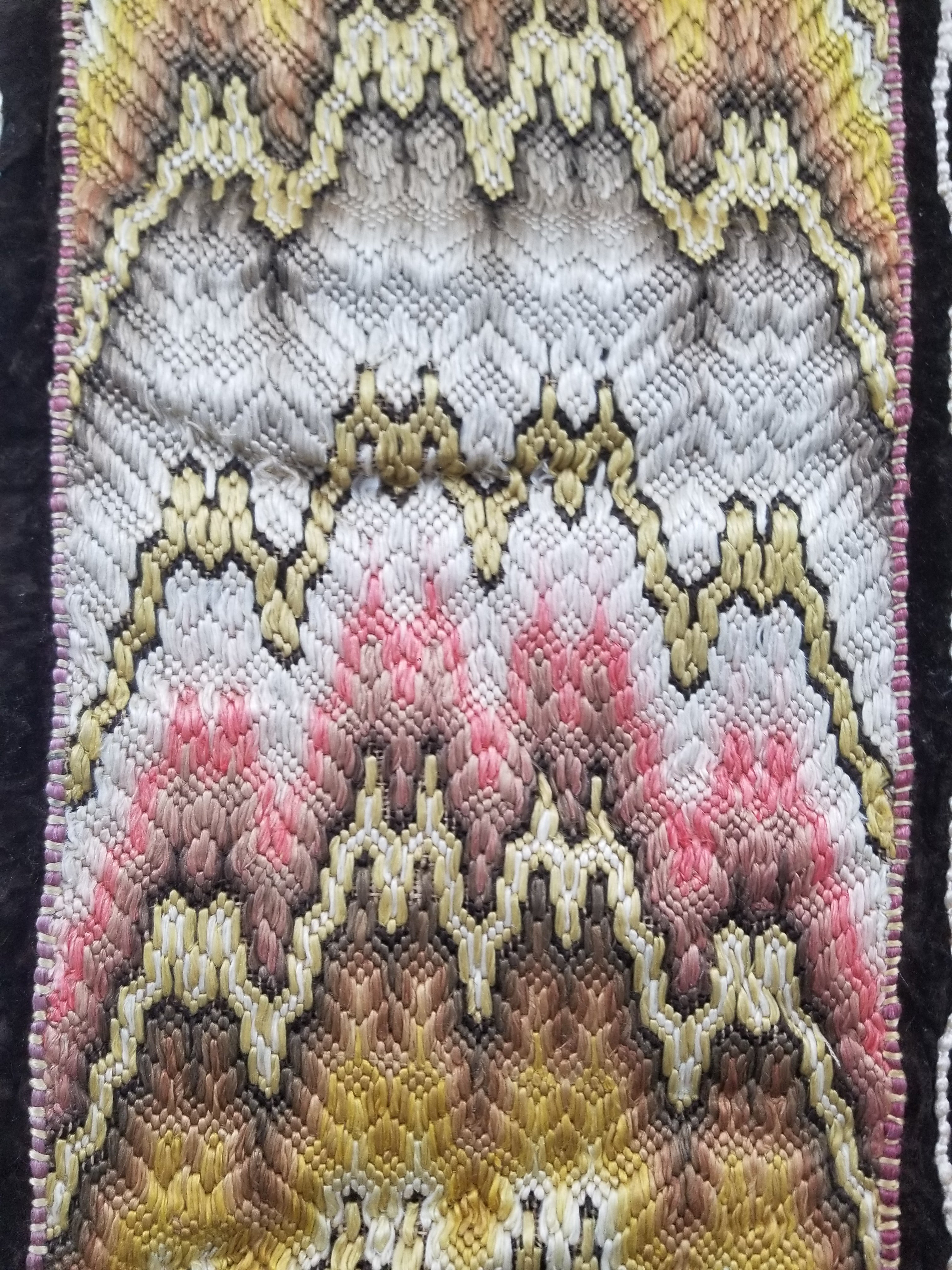 Antique Rare Italian Flame Stitch Velvet Textile Runner 312x56cm