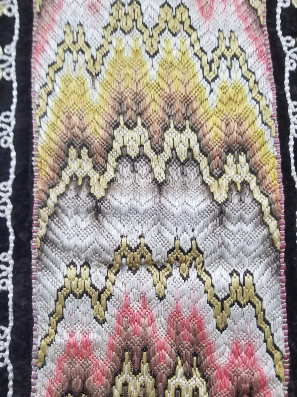 Antique Rare Italian Flame Stitch Velvet Textile Runner 312x56cm