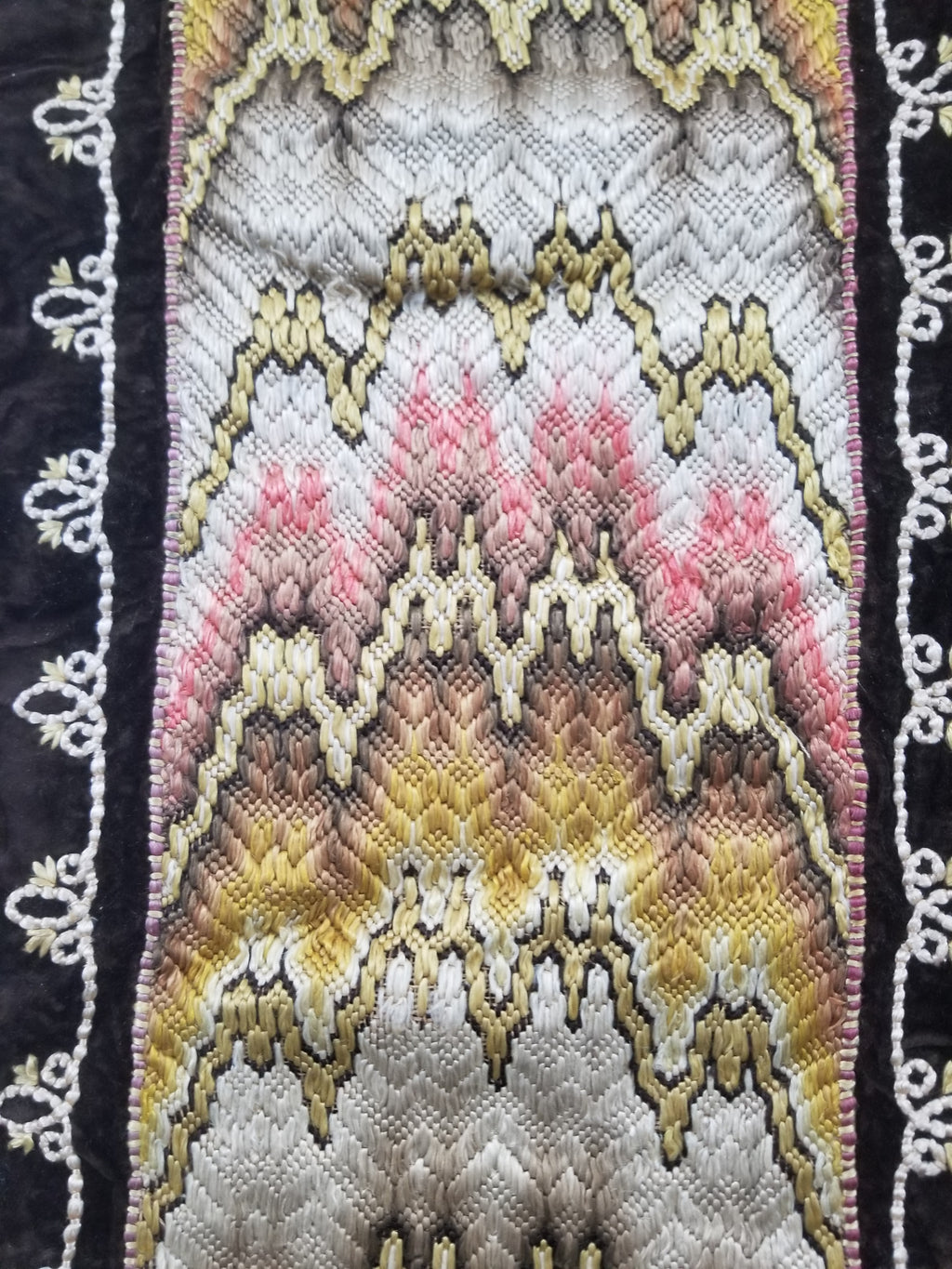 Antique Rare Italian Flame Stitch Velvet Textile Runner 312x56cm