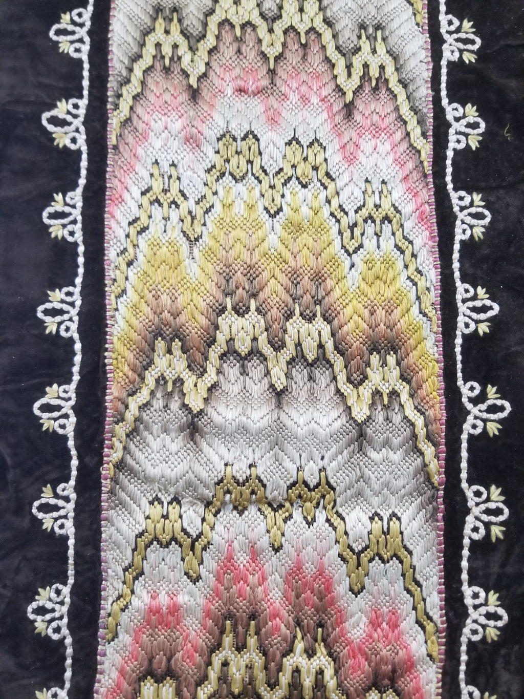 Antique Rare Italian Flame Stitch Velvet Textile Runner 312x56cm