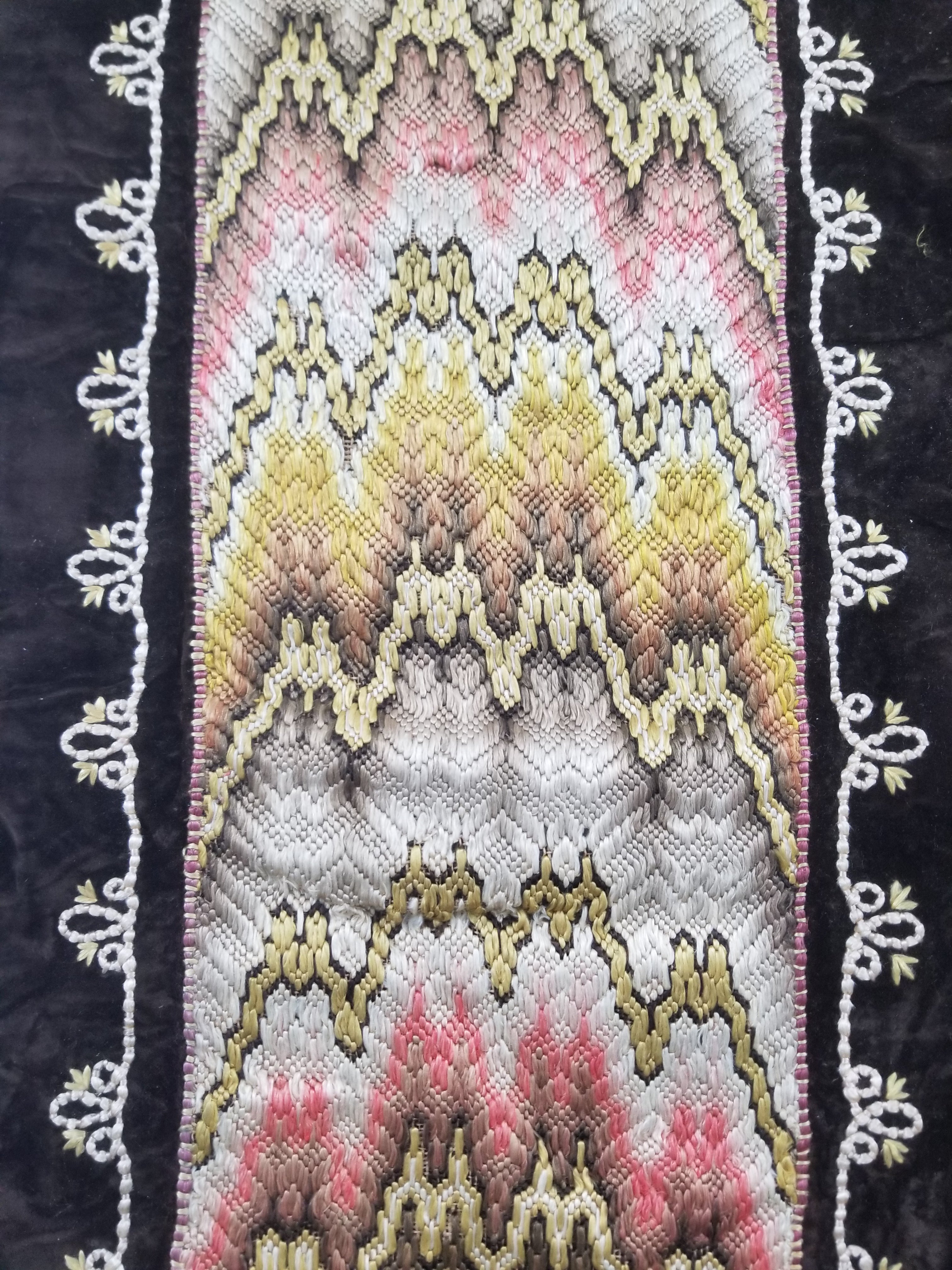 Antique Rare Italian Flame Stitch Velvet Textile Runner 312x56cm