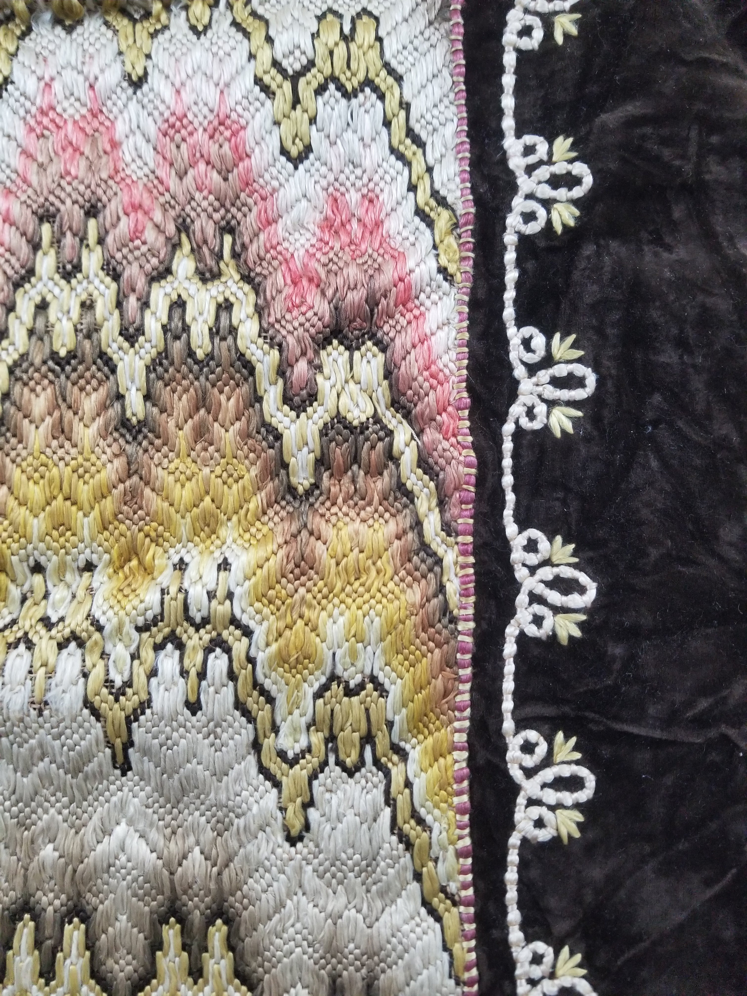 Antique Rare Italian Flame Stitch Velvet Textile Runner 312x56cm
