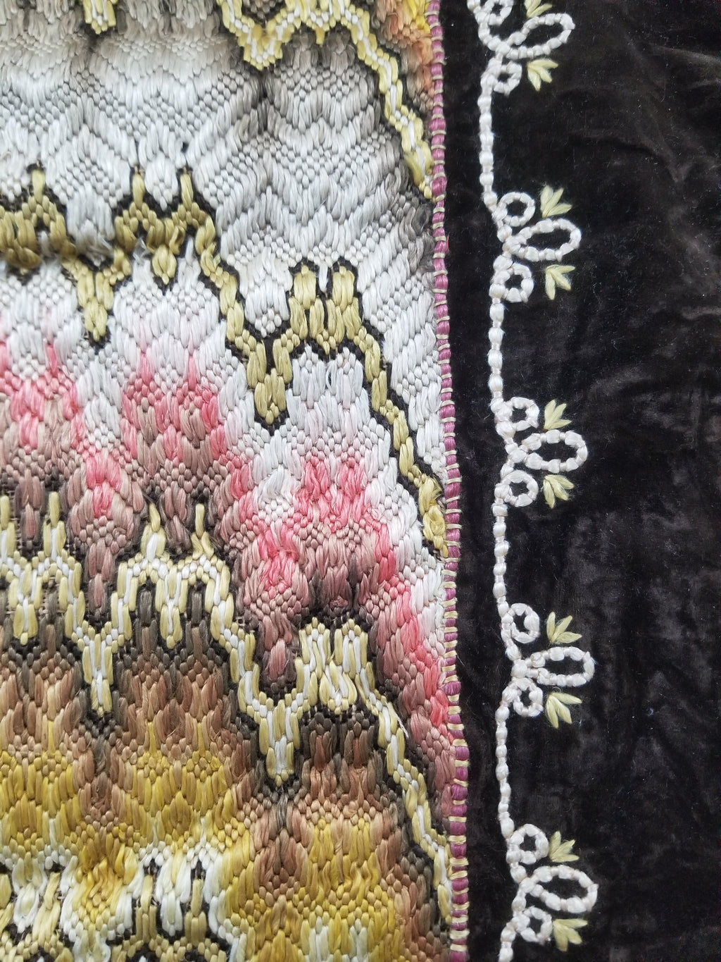 Antique Rare Italian Flame Stitch Velvet Textile Runner 312x56cm