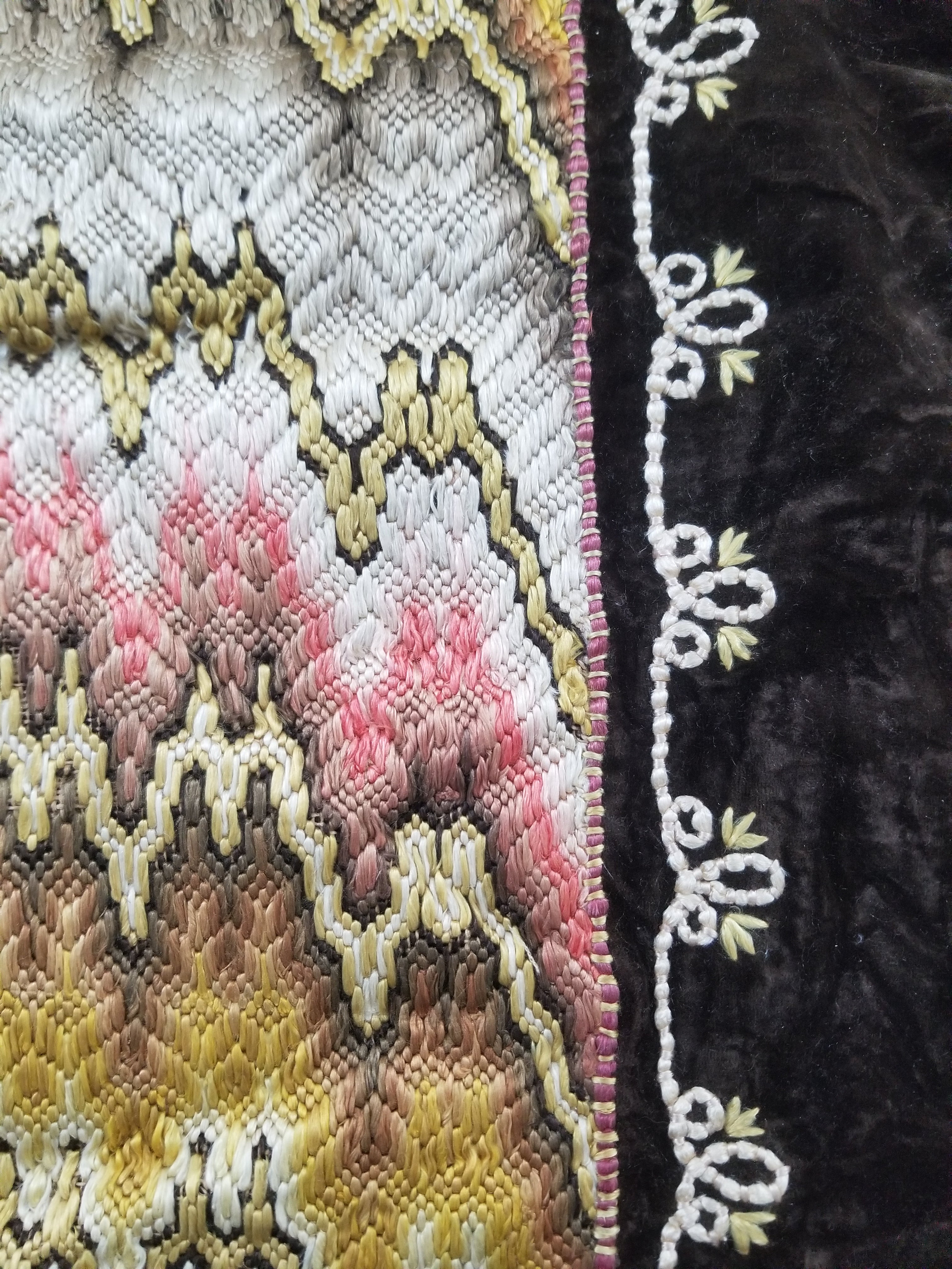 Antique Rare Italian Flame Stitch Velvet Textile Runner 312x56cm