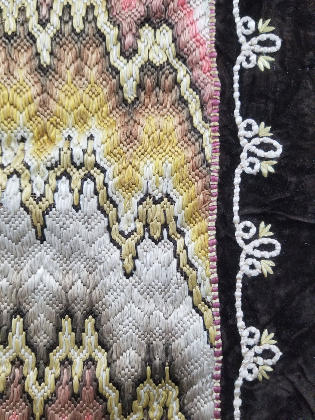 Antique Rare Italian Flame Stitch Velvet Textile Runner 312x56cm