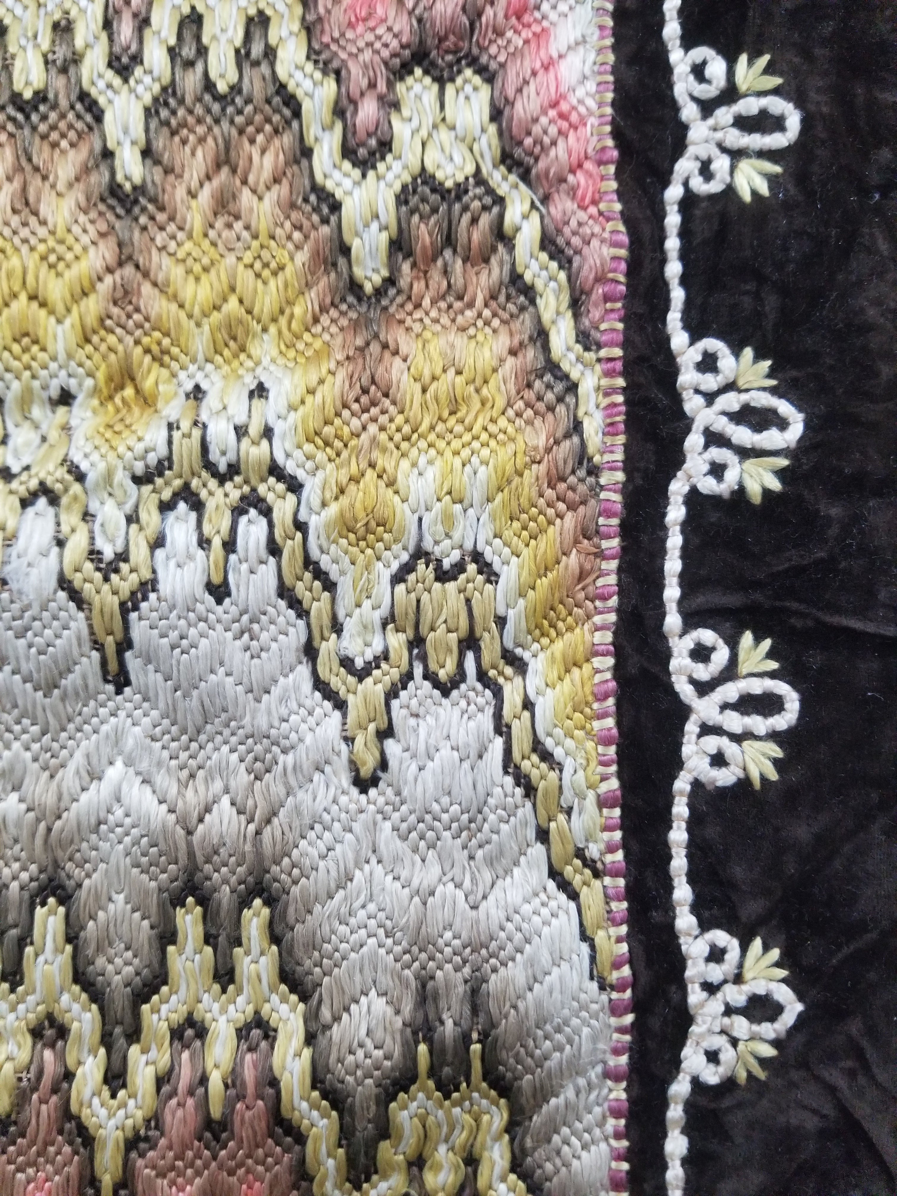 Antique Rare Italian Flame Stitch Velvet Textile Runner 312x56cm